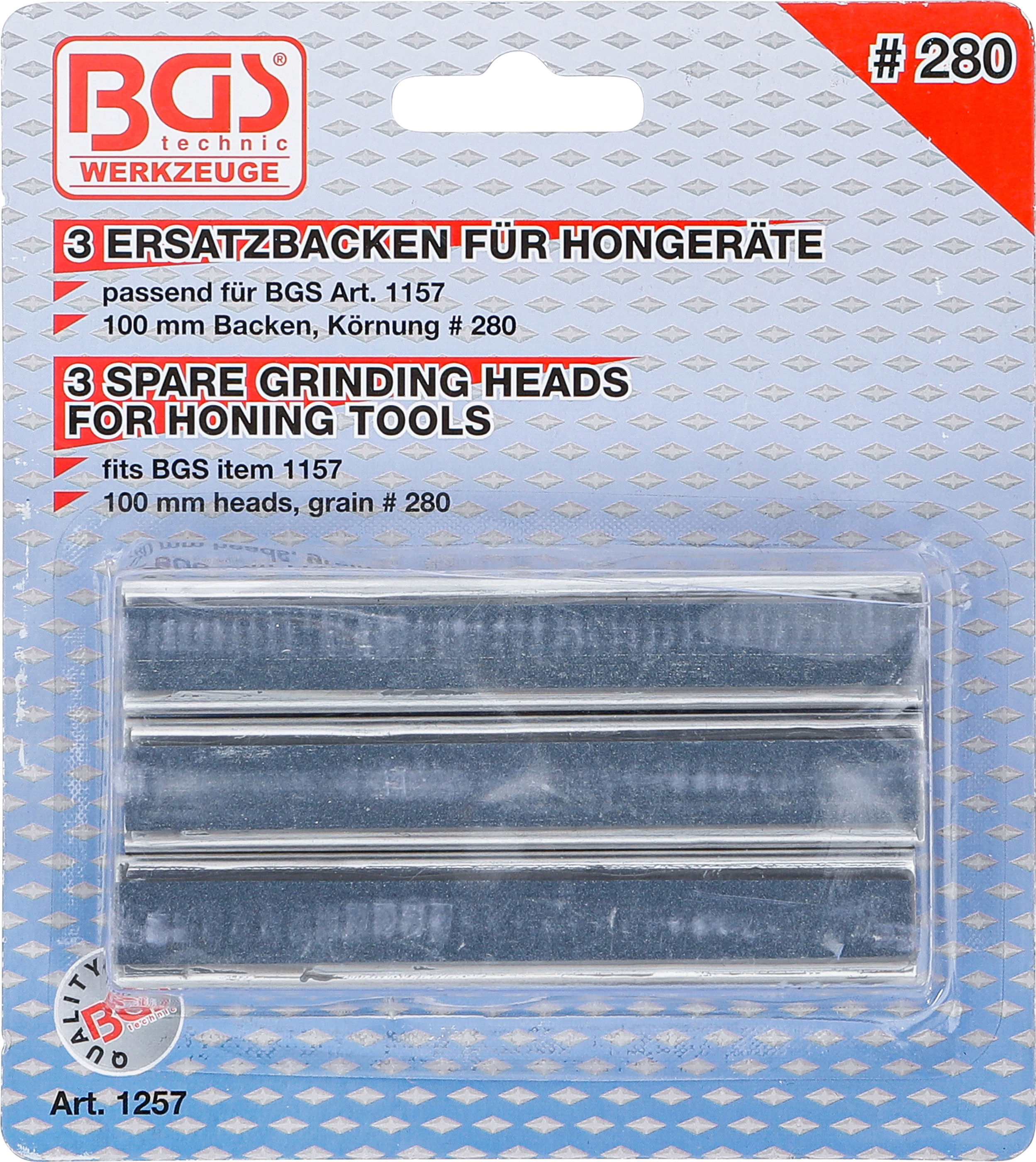 BGS Ersatzbacken für Honwerkzeug Art. 1157 | Backen 100 mm | K 280 | 3-tlg.