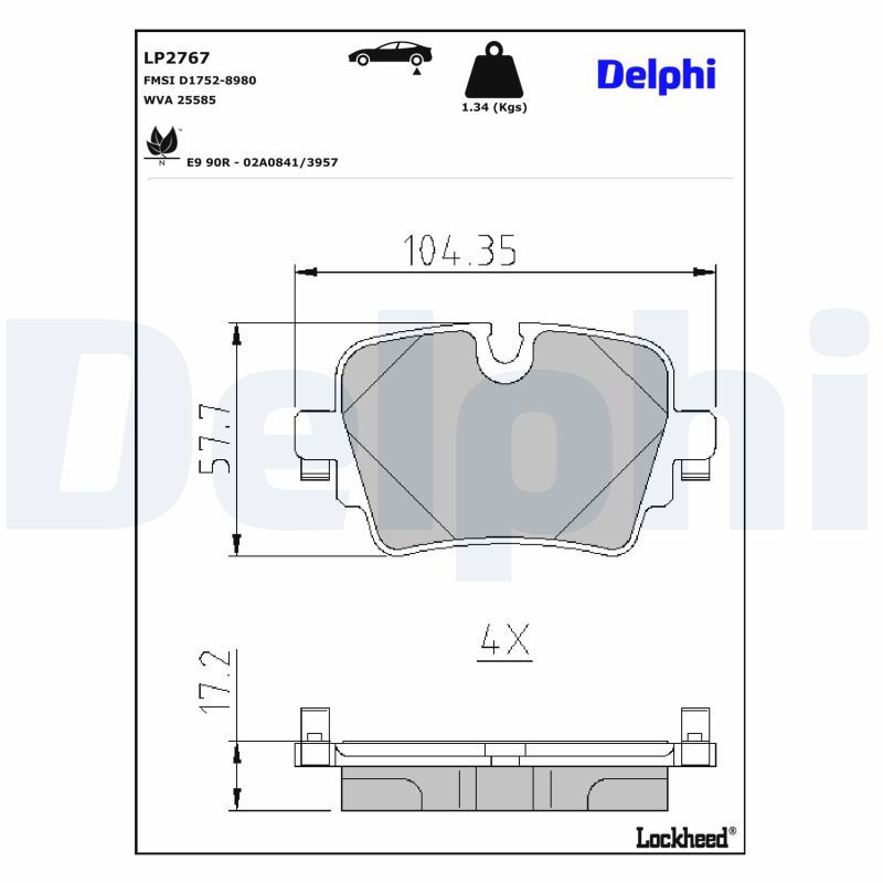 Bremsbelagsatz, Scheibenbremse “DELPHI D1752-8980 , R90 Homologated , E9 90R-02A0841/3957 ”