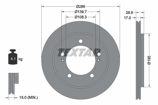 Bremsscheibe “TEXTAR innenbelüftet , 286 mm, 17 mm”