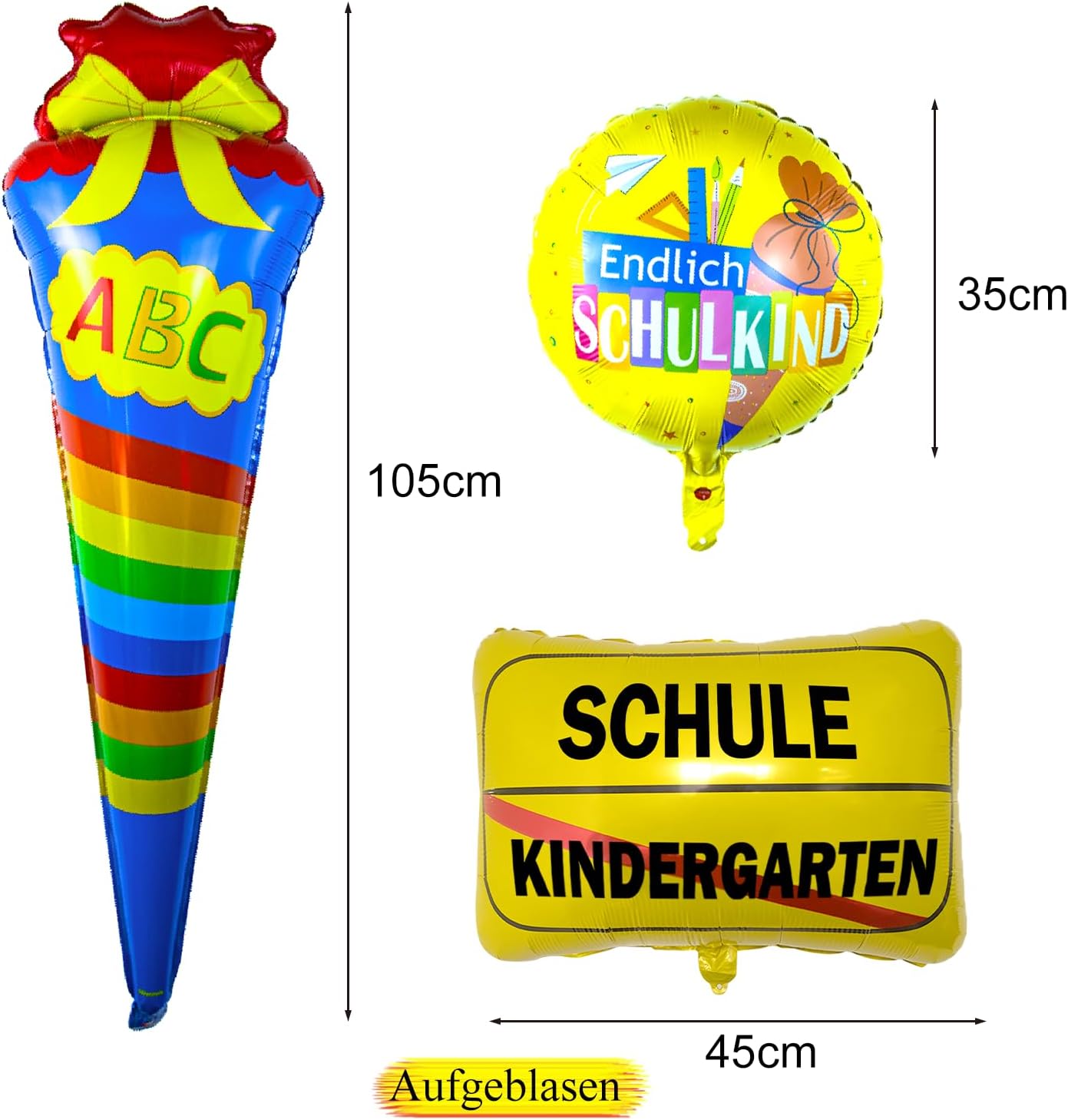 3 STK Folienballon zum Schulanfang, Folien Luftballons Kindergarten Schule Verkehrsschild, Zuckertüten Folienballon, Endlich SchulKinder Heliumballon, Hänge Deko für Einschulung Schuleinführung