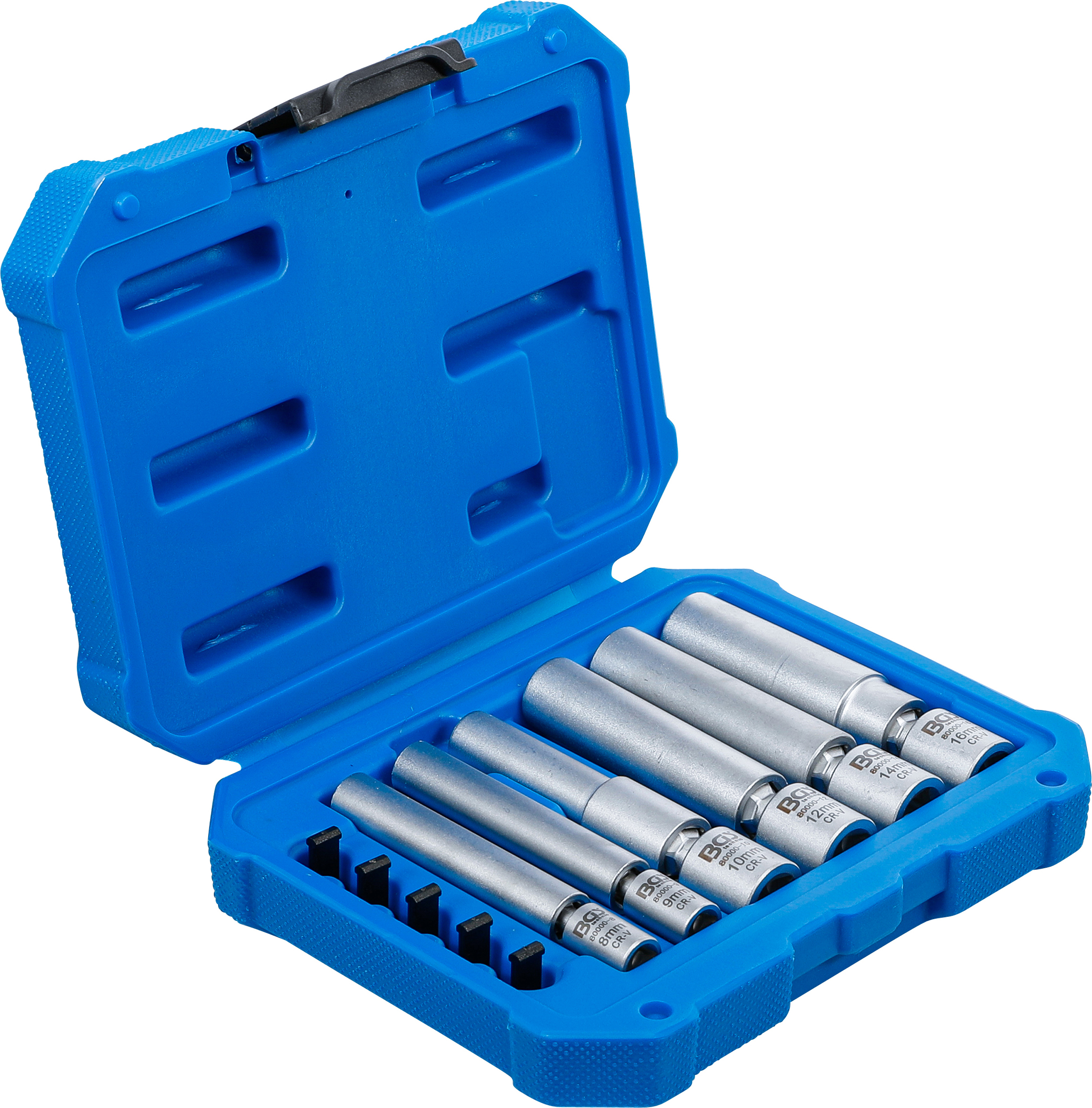 BGS Glüh- und Zündkerzen-Gelenk-Einsatz-Satz | Antrieb Innenvierkant 6,3 mm (1/4") / 10 mm (3/8") | SW 8 - 9 - 10 - 12 - 14 - 16 mm | 11-tlg.