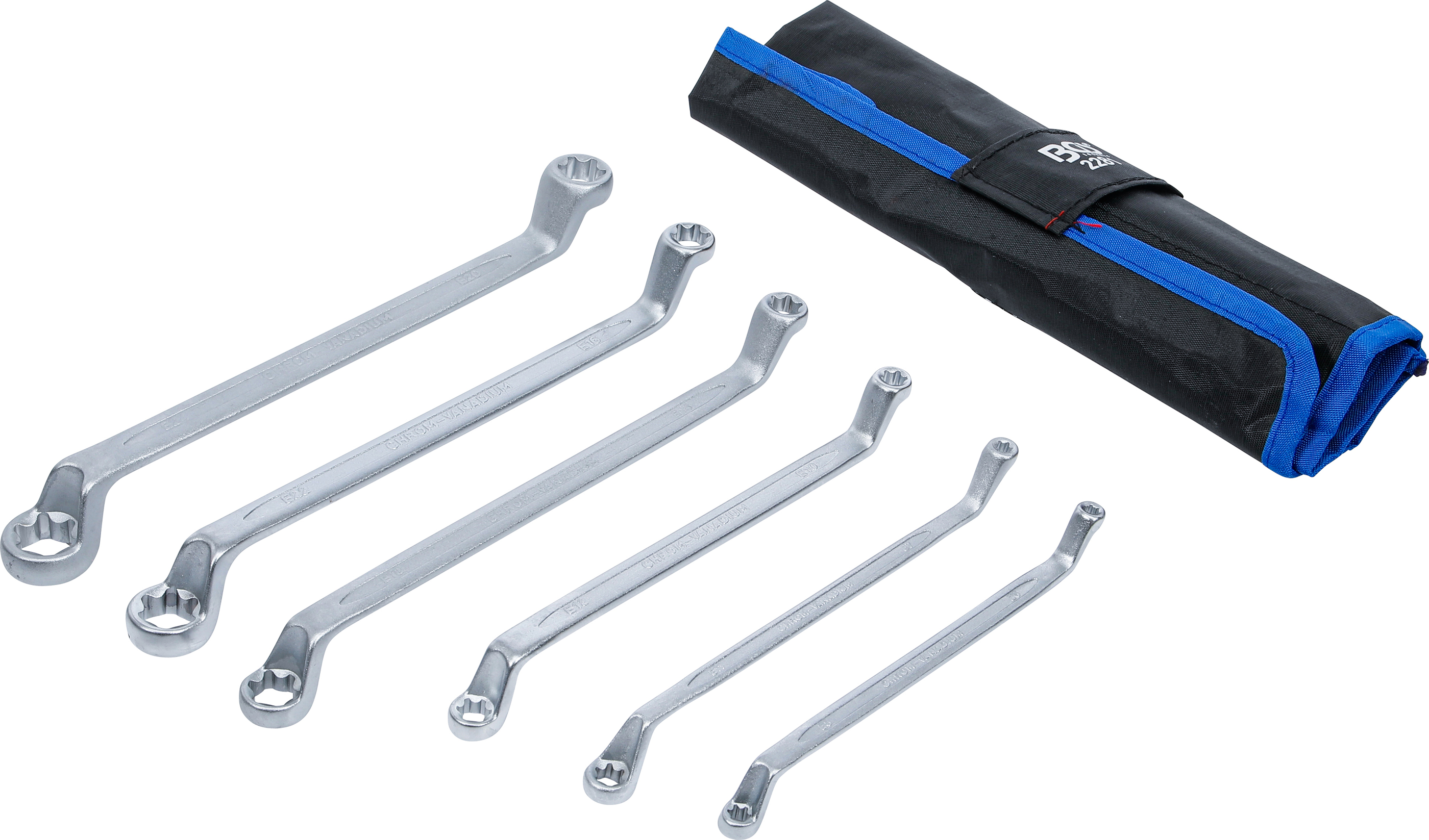 BGS Doppel-Ringschlüssel-Satz mit E-Profil-Ringköpfen | gekröpft | SW E6 - E24 | 6-tlg.