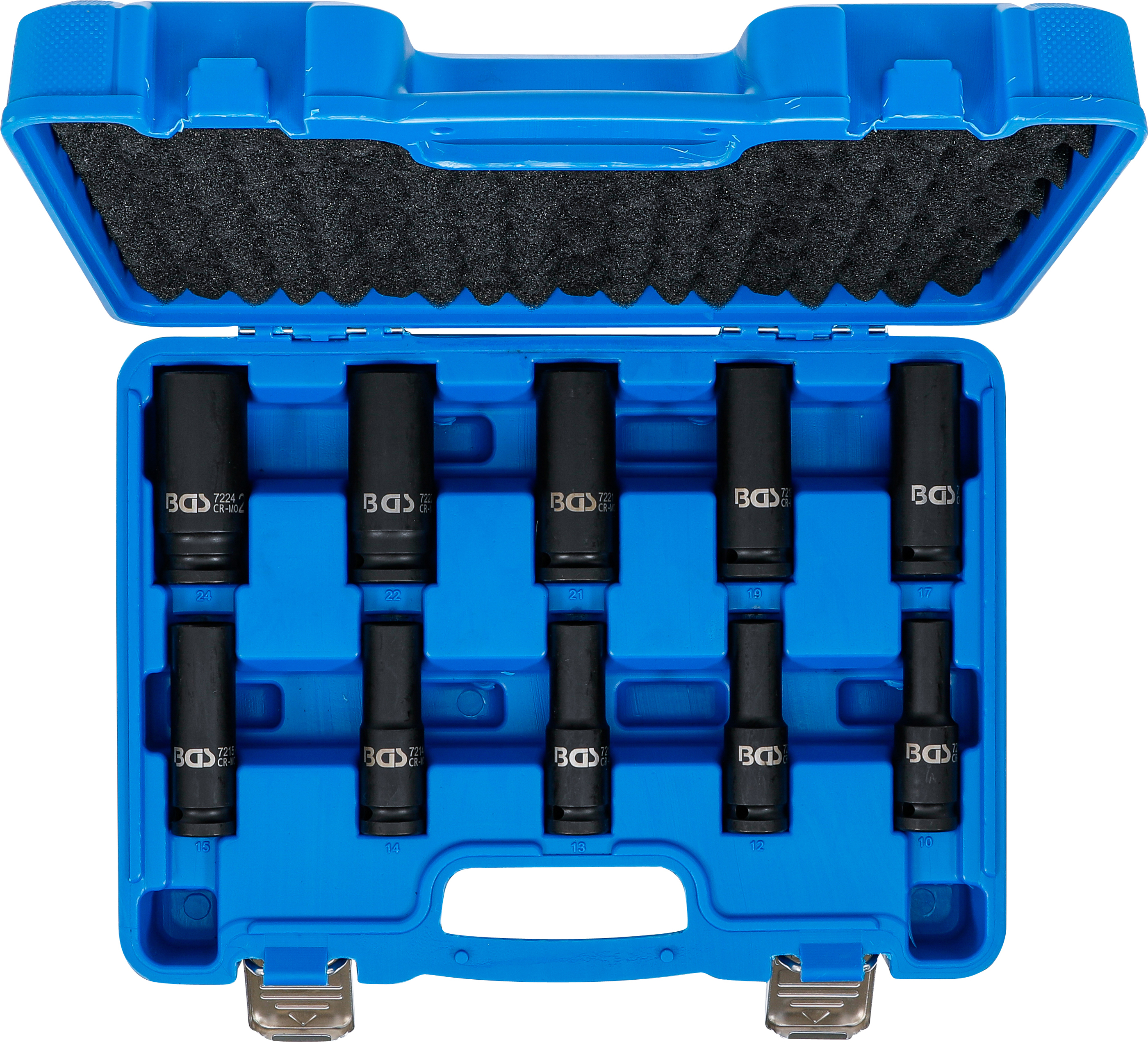 BGS Kraft-Steckschlüssel-Einsatz-Satz Sechskant, tief | Antrieb Innenvierkant 12,5 mm (1/2") | SW 10 - 24 mm | 10-tlg.