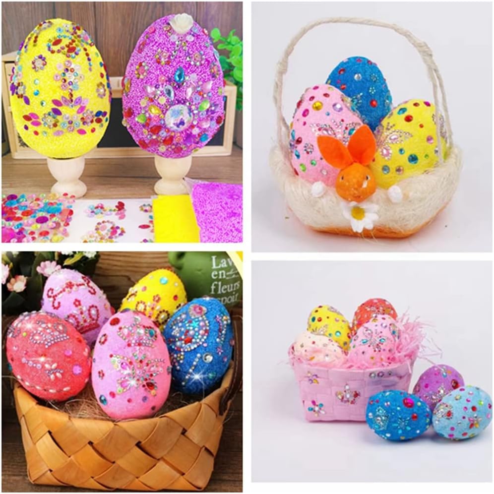 Osterdekoration,Ostereier,Ostereier Dekoration,Qualitätsschaum,Schneeschlamm und bunte Diamantaufkleber,Zubehör für die Osterparty geschenk für Kinder