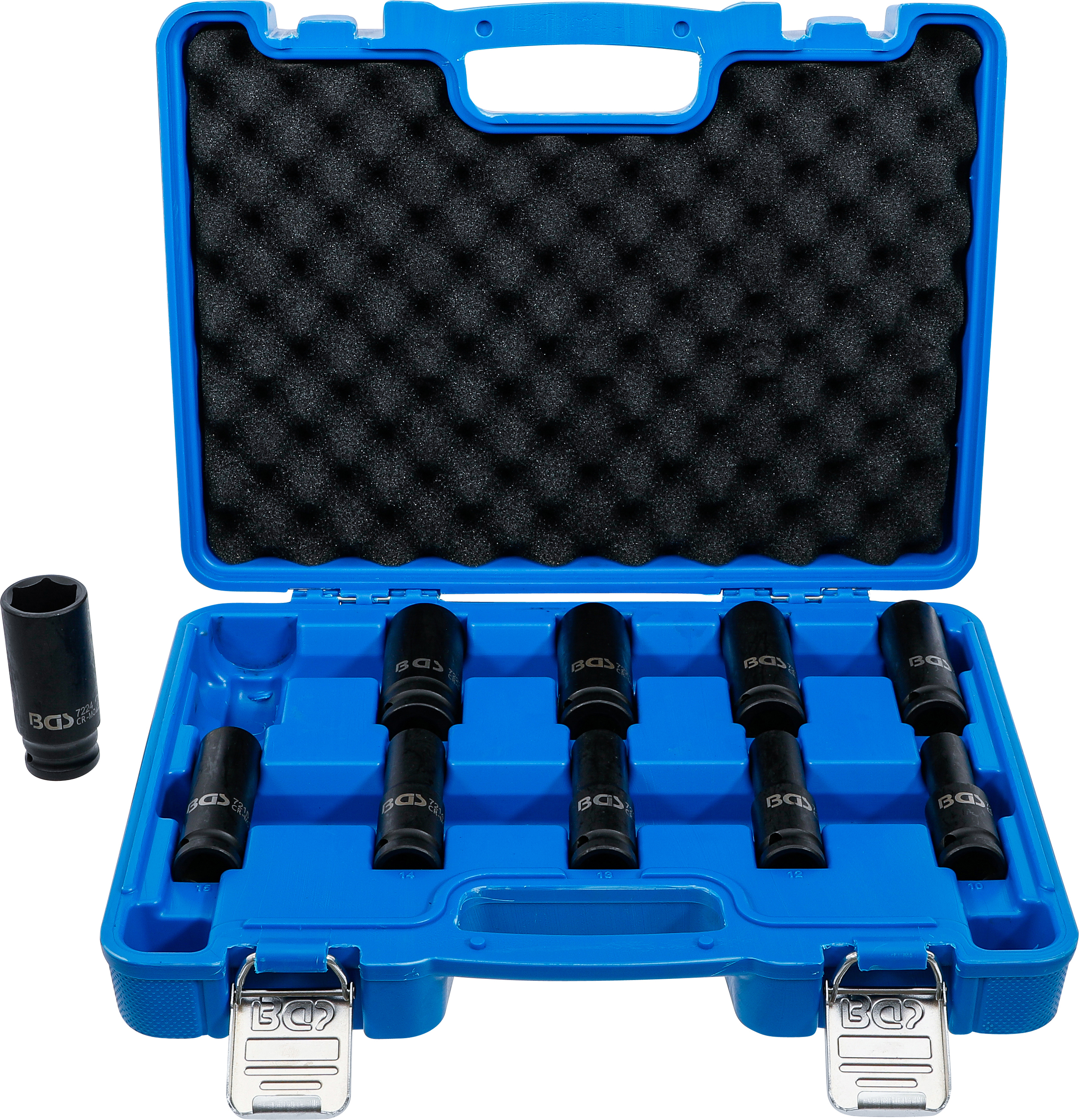 BGS Kraft-Steckschlüssel-Einsatz-Satz Sechskant, tief | Antrieb Innenvierkant 12,5 mm (1/2") | SW 10 - 24 mm | 10-tlg.