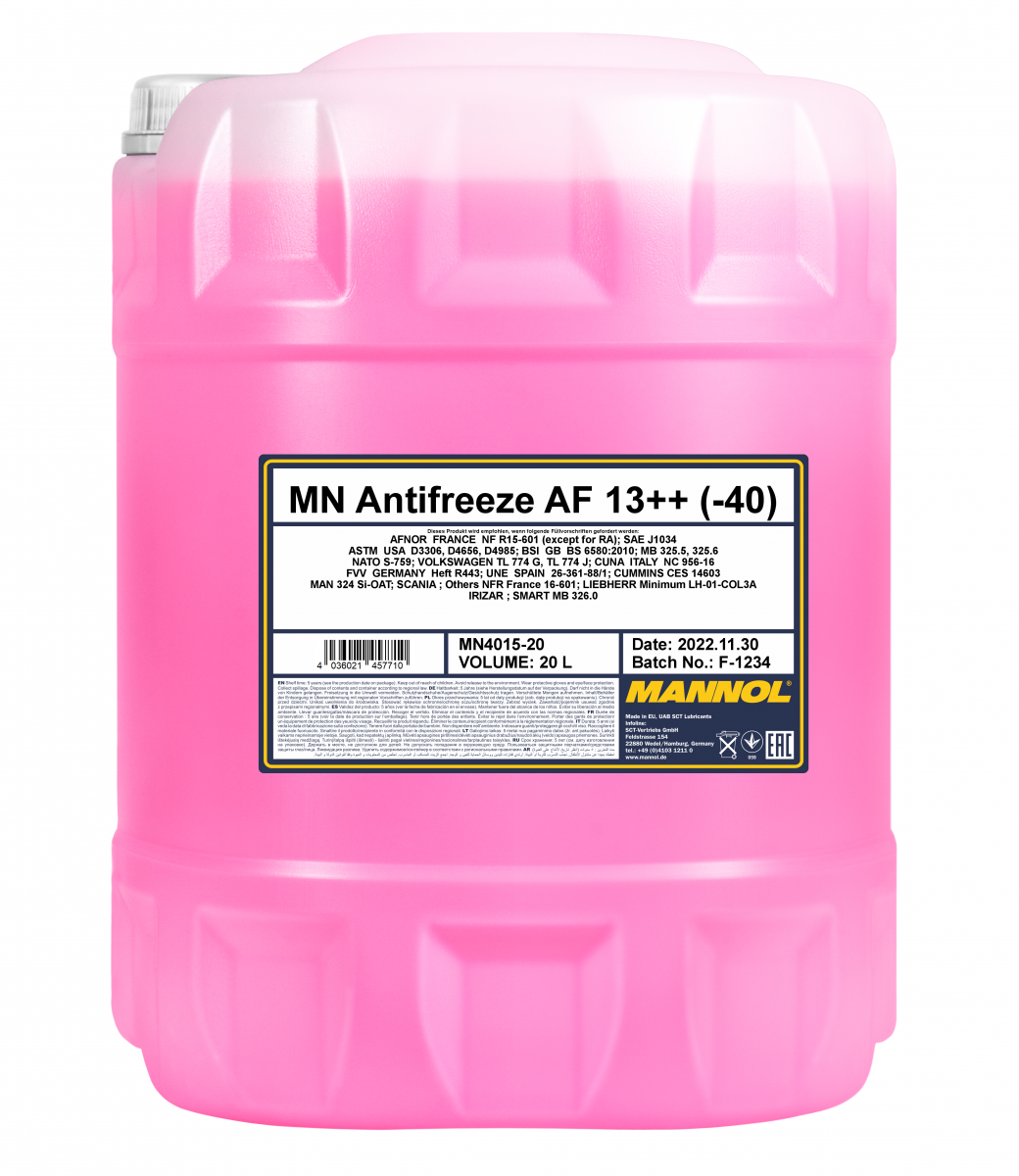 Mannol 4015 Kühlerfrostschutz Antifreeze AF13++ High Performance -40 Fertigmischung 20 Liter