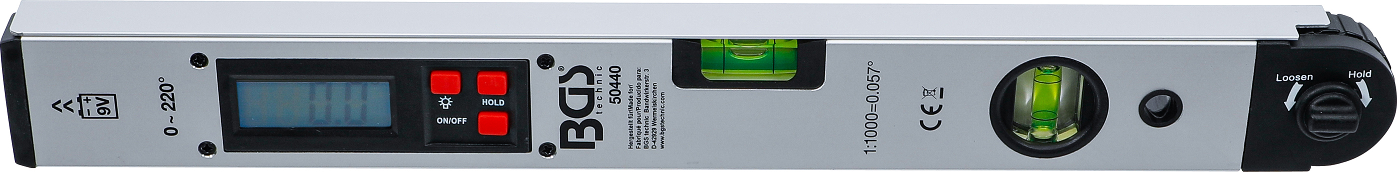 BGS Digitaler LCD-Winkelmesser mit Wasserwaage | 450 mm