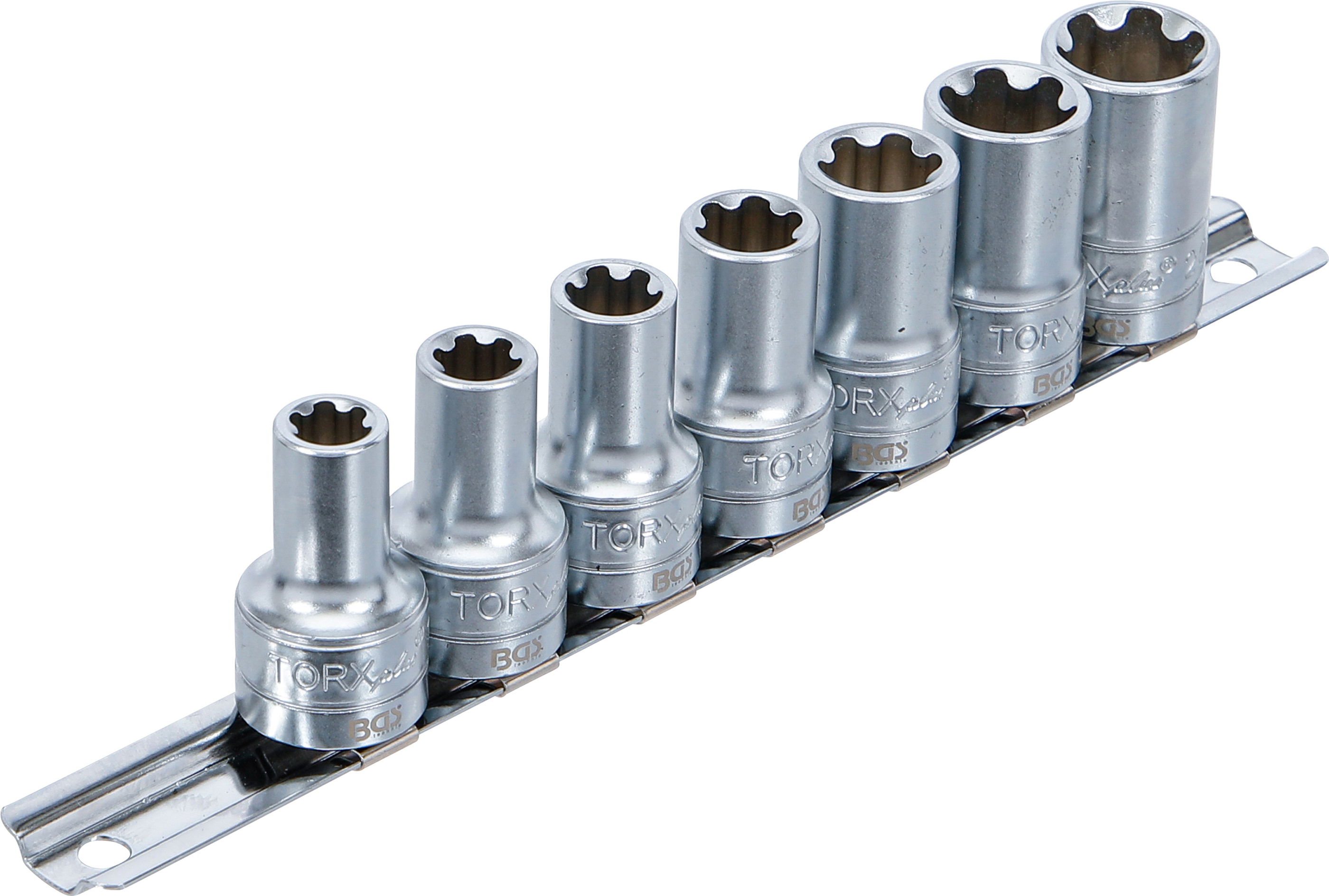 BGS Steckschlüssel-Einsatz-Satz T-Profil Plus (für Torx Plus) | Antrieb Innenvierkant 10 mm (3/8") | SW 10EP - 20EP | 7-tlg.