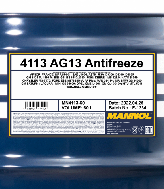 Mannol 4113 Kühlerfrostschutz Antifreeze AG13 Hightec Konzentrat 60 Liter