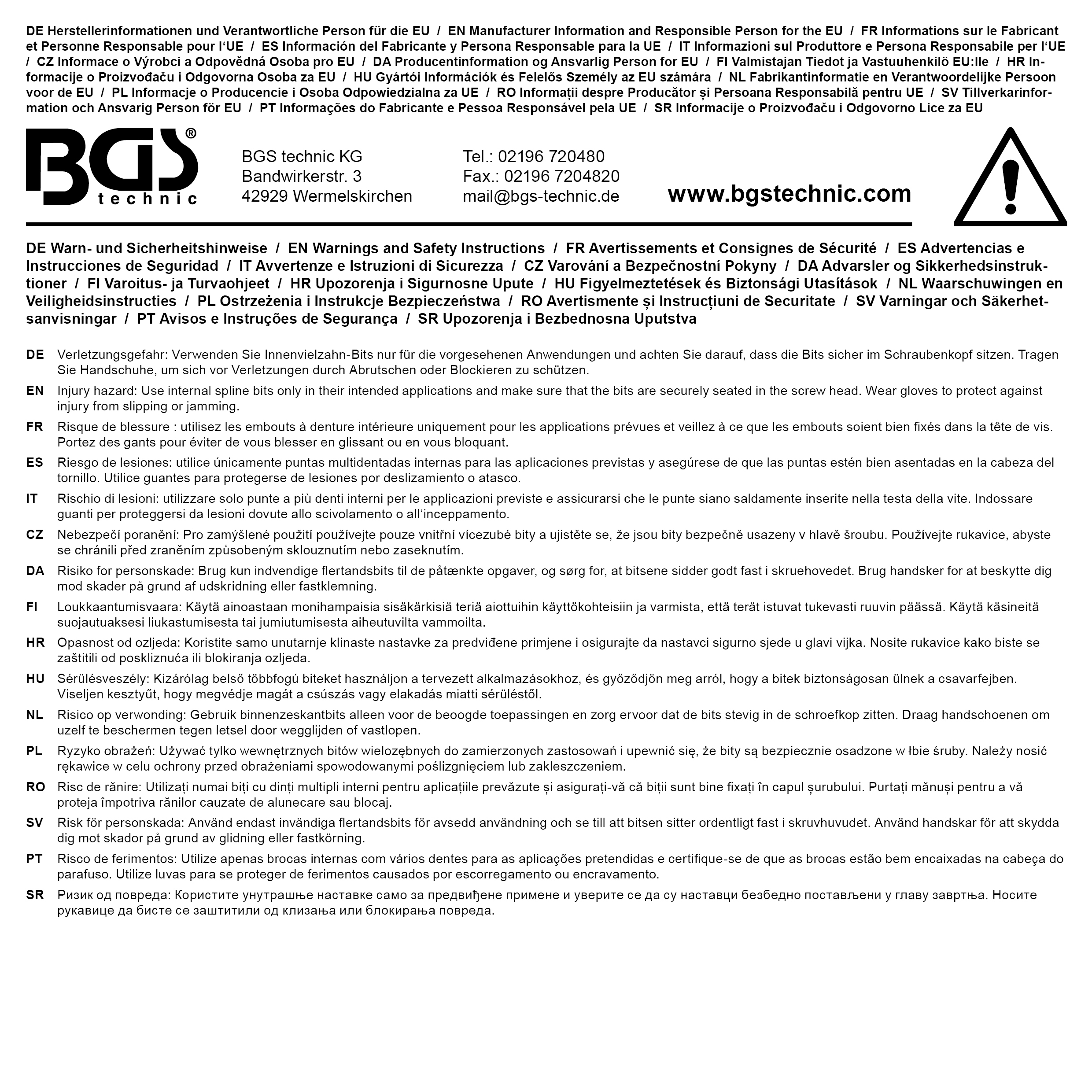 BGS Bit | Länge 75 mm | Antrieb Außensechskant 10 mm (3/8") | Innenvielzahn (für XZN) M5