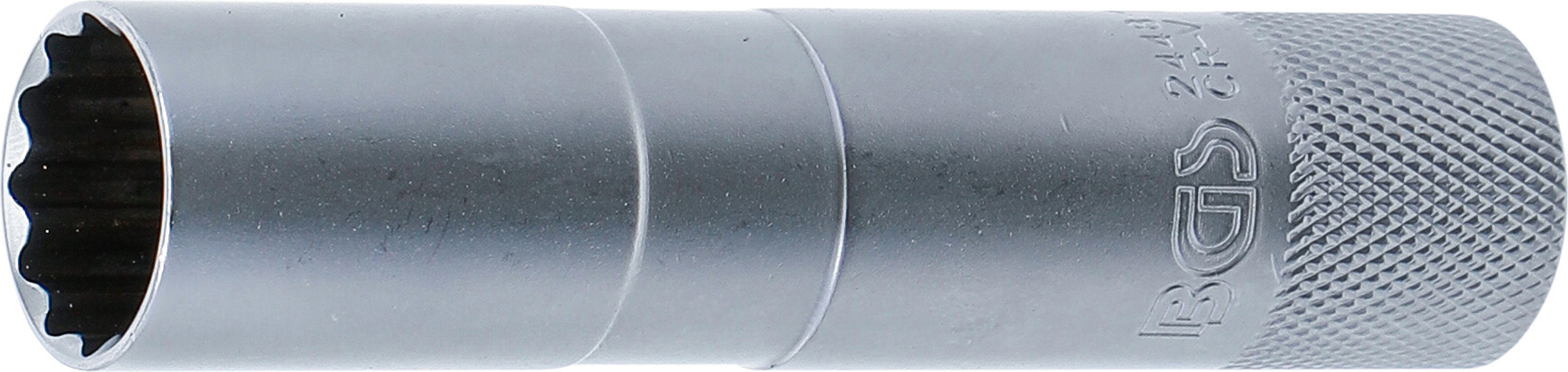 BGS Zündkerzen-Einsatz mit Haltegummi, Zwölfkant, lang | Antrieb Innenvierkant 10 mm (3/8") | SW 16 mm