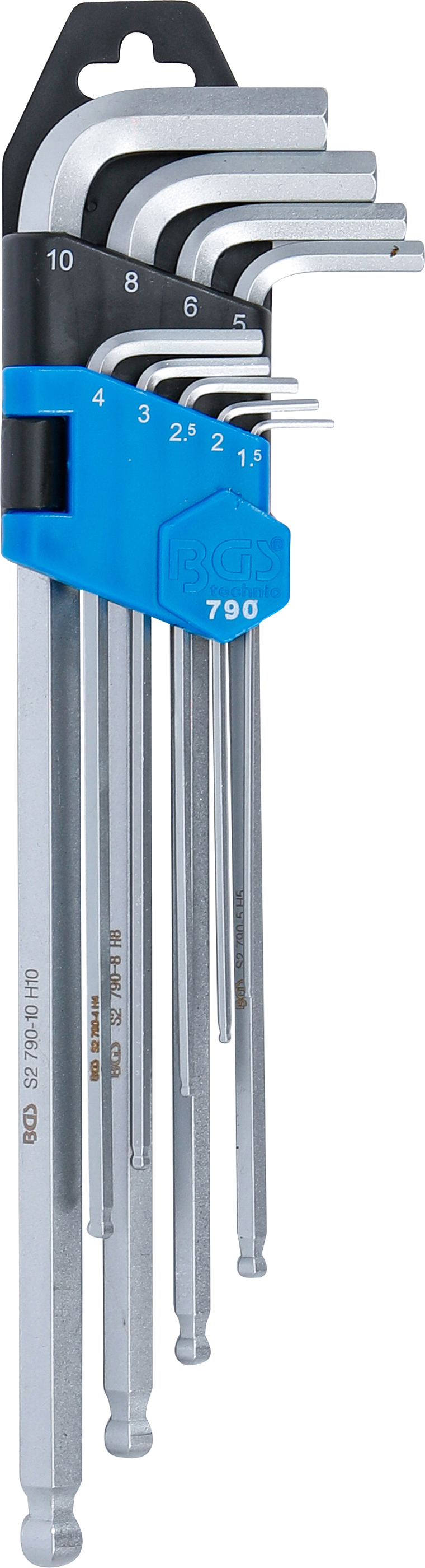BGS Winkelschlüssel-Satz | extra lang | Innensechskant / Innensechskant mit Kugelkopf 1,5 - 10 mm | 9-tlg.