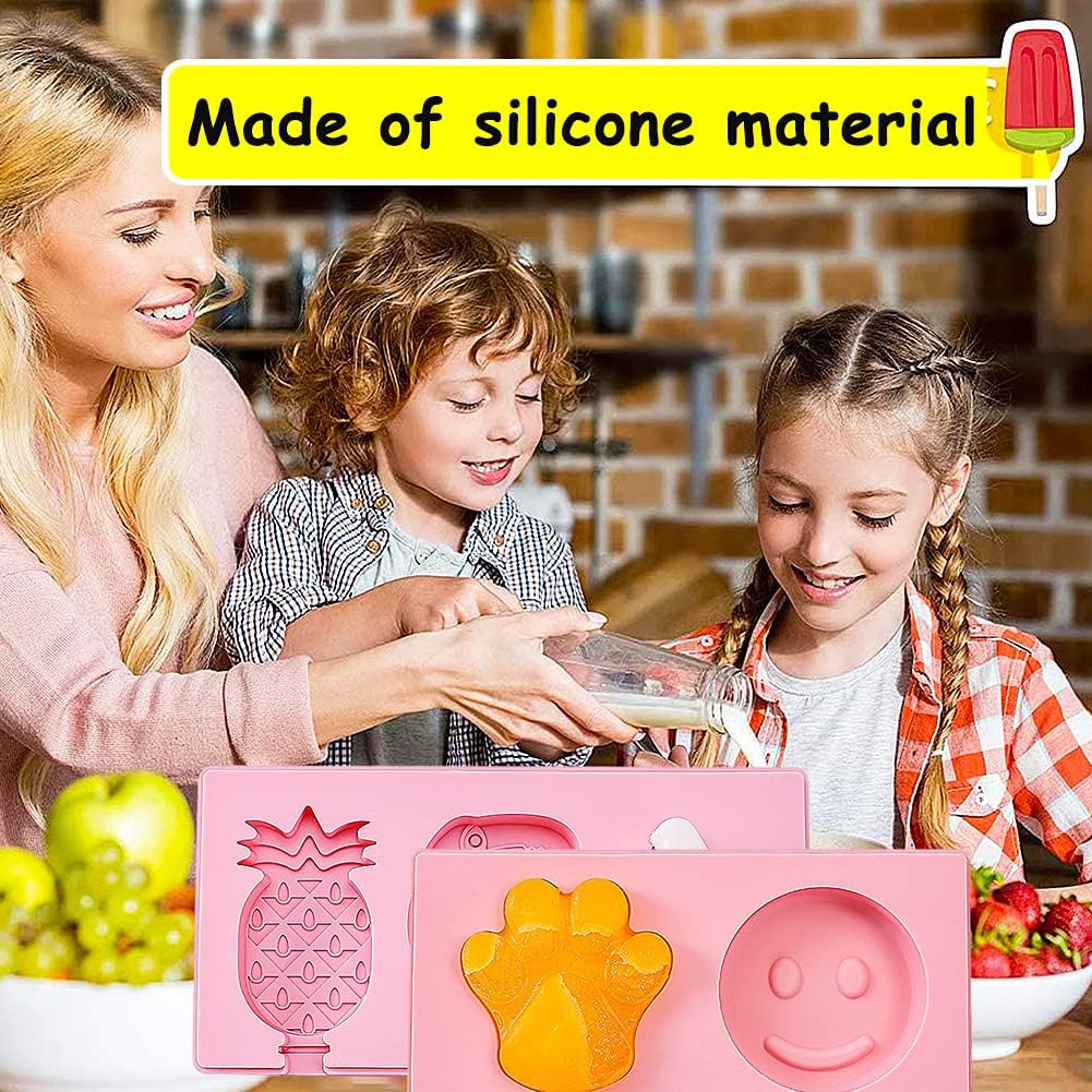 Eisformen Silikon, 3 Stück Popsicle Formen Set Eisformen Silikon-Form Starter Ice Pop Molds Wiederverwendbare Stiel Formen Handgefertigte DIY-Eisformen für Kinder Dessert Schokolade(38 Plastikstangen)