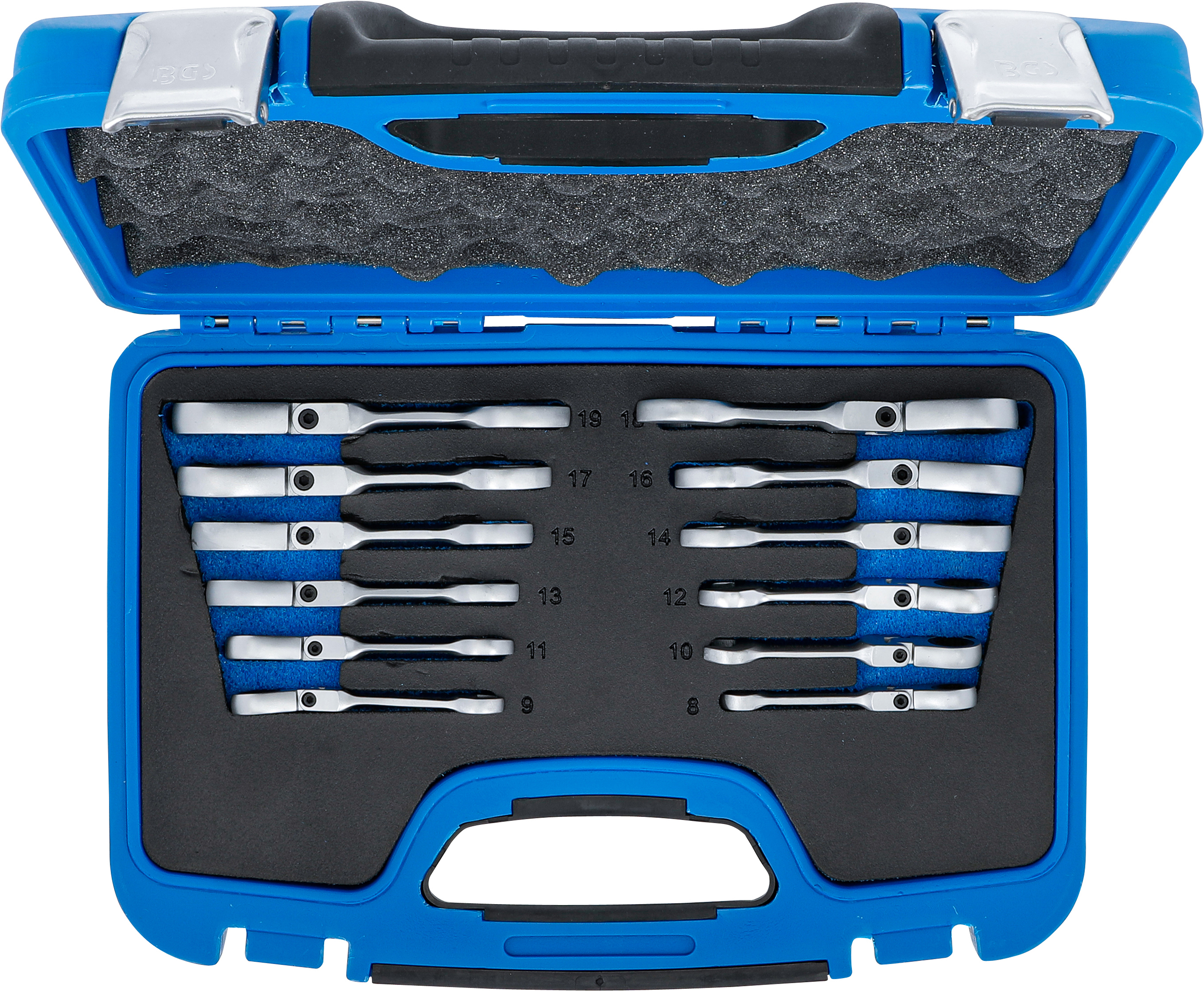 BGS Ratschenring-Maulschlüssel-Satz | kurz | abwinkelbar | SW 8 - 19 mm | 12-tlg.