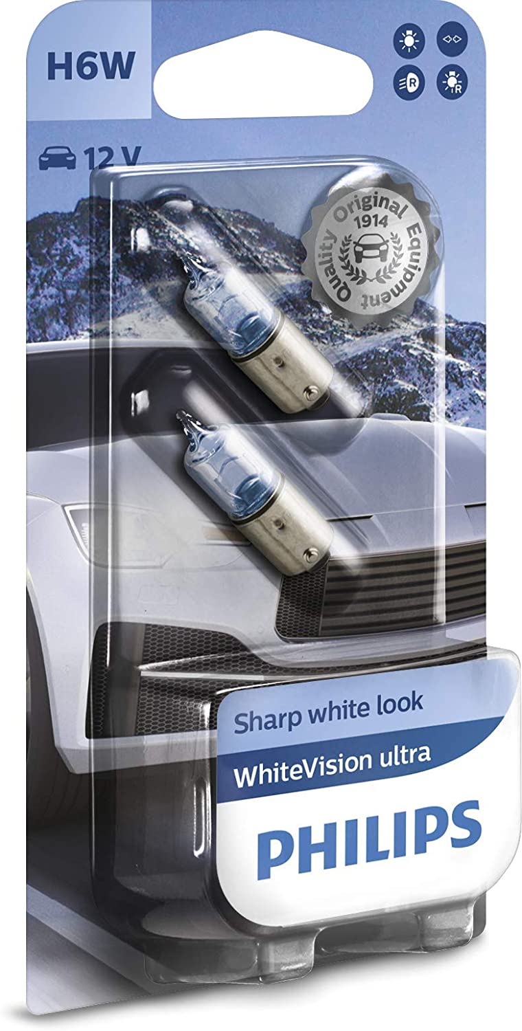 Philips WhiteVision Ultra Glühbirne H6W 12V 6W BAX9S Glühlampe 2er Set