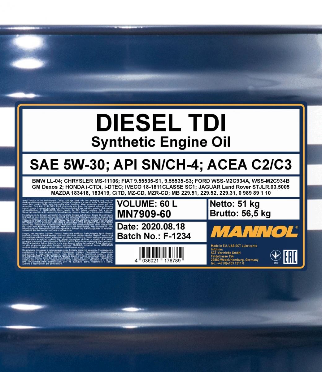 5W-30 Mannol 7909 Diesel TDI Motoröl 60 Liter