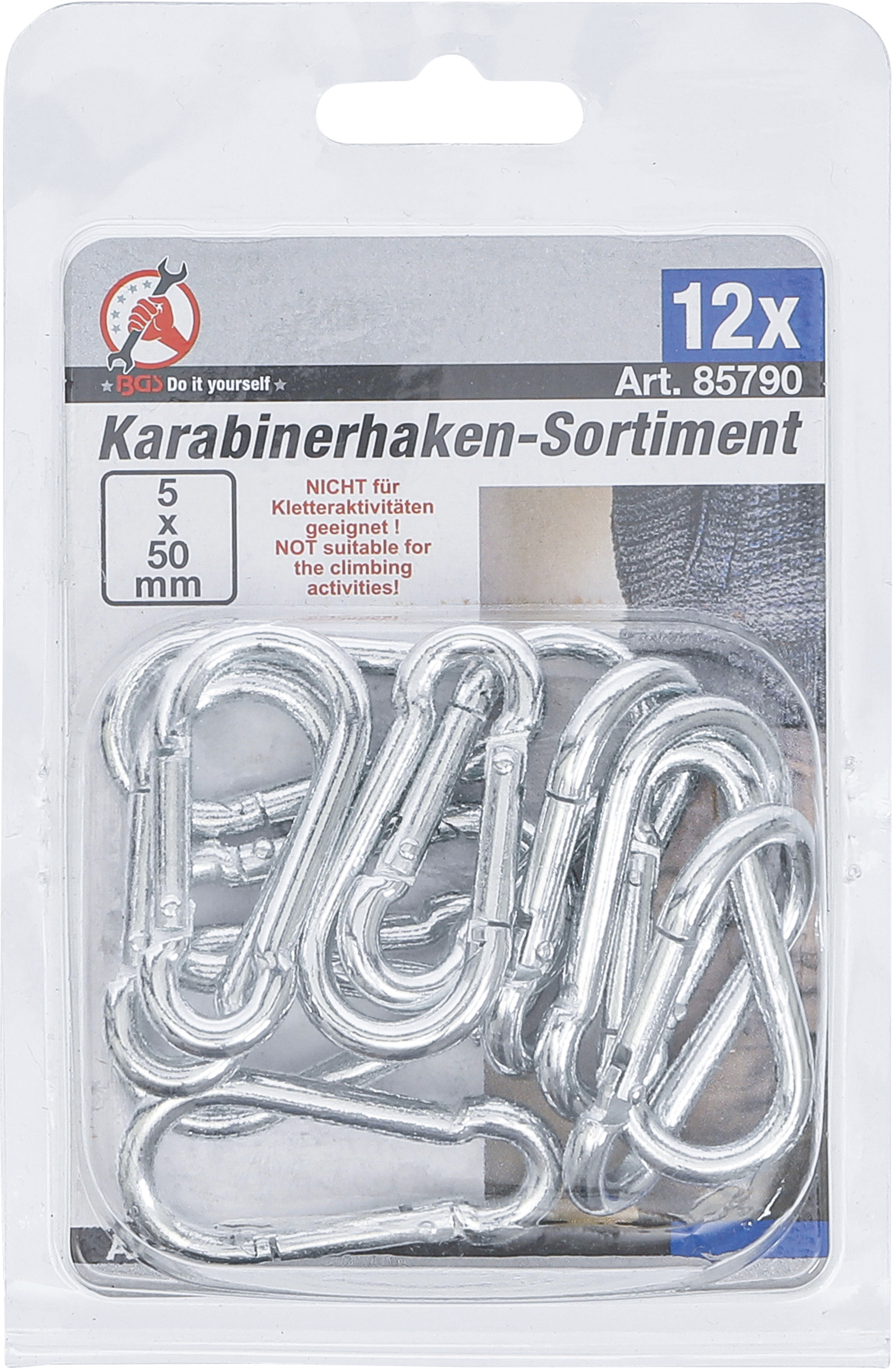 BGS Karabinerhaken-Sortiment | 50 x 5 mm | 12-tlg.