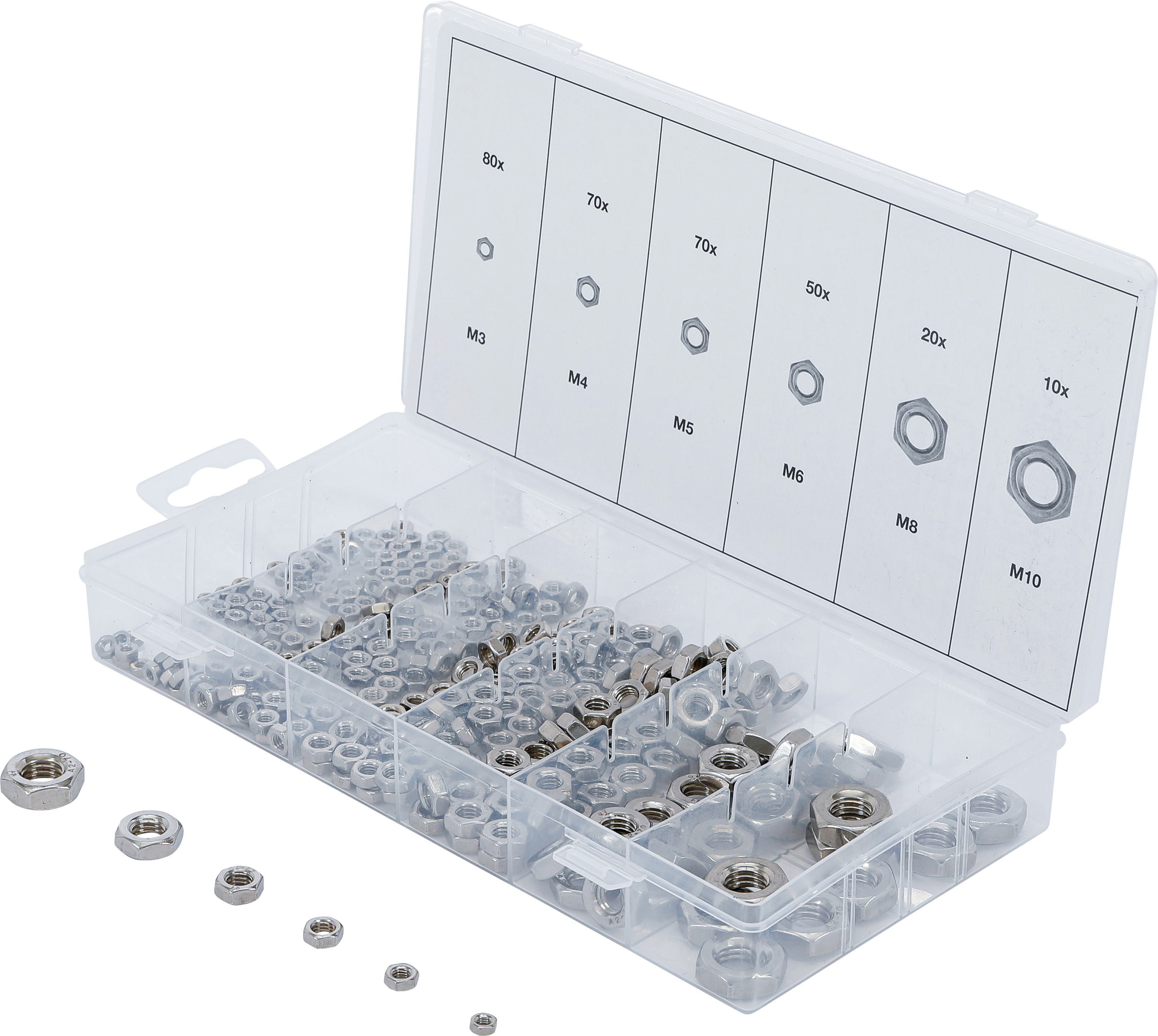 BGS Sechskant-Muttern-Sortiment | Edelstahl | 300-tlg.