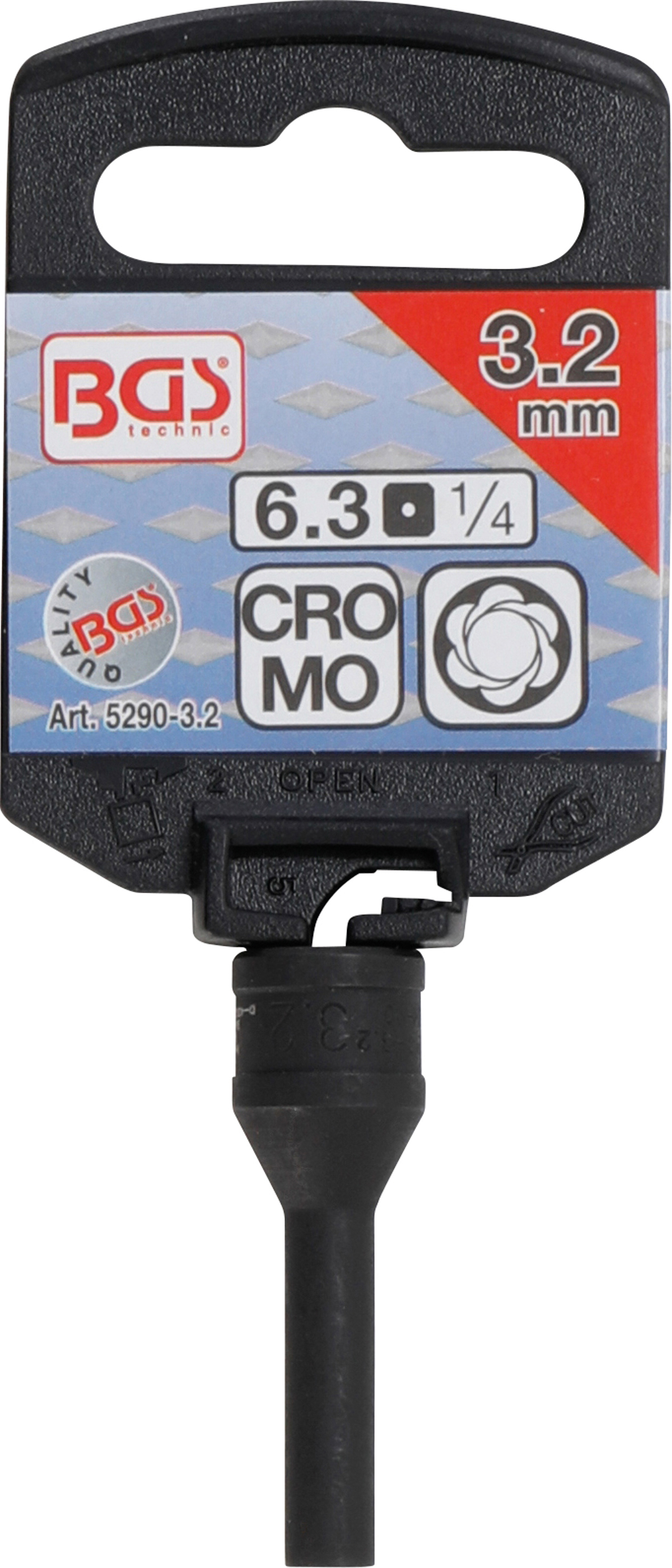 BGS Abdreh-Einsatz für Glühkerzenelektrode | Antrieb Innenvierkant 6,3 mm (1/4") | SW 3,2 mm