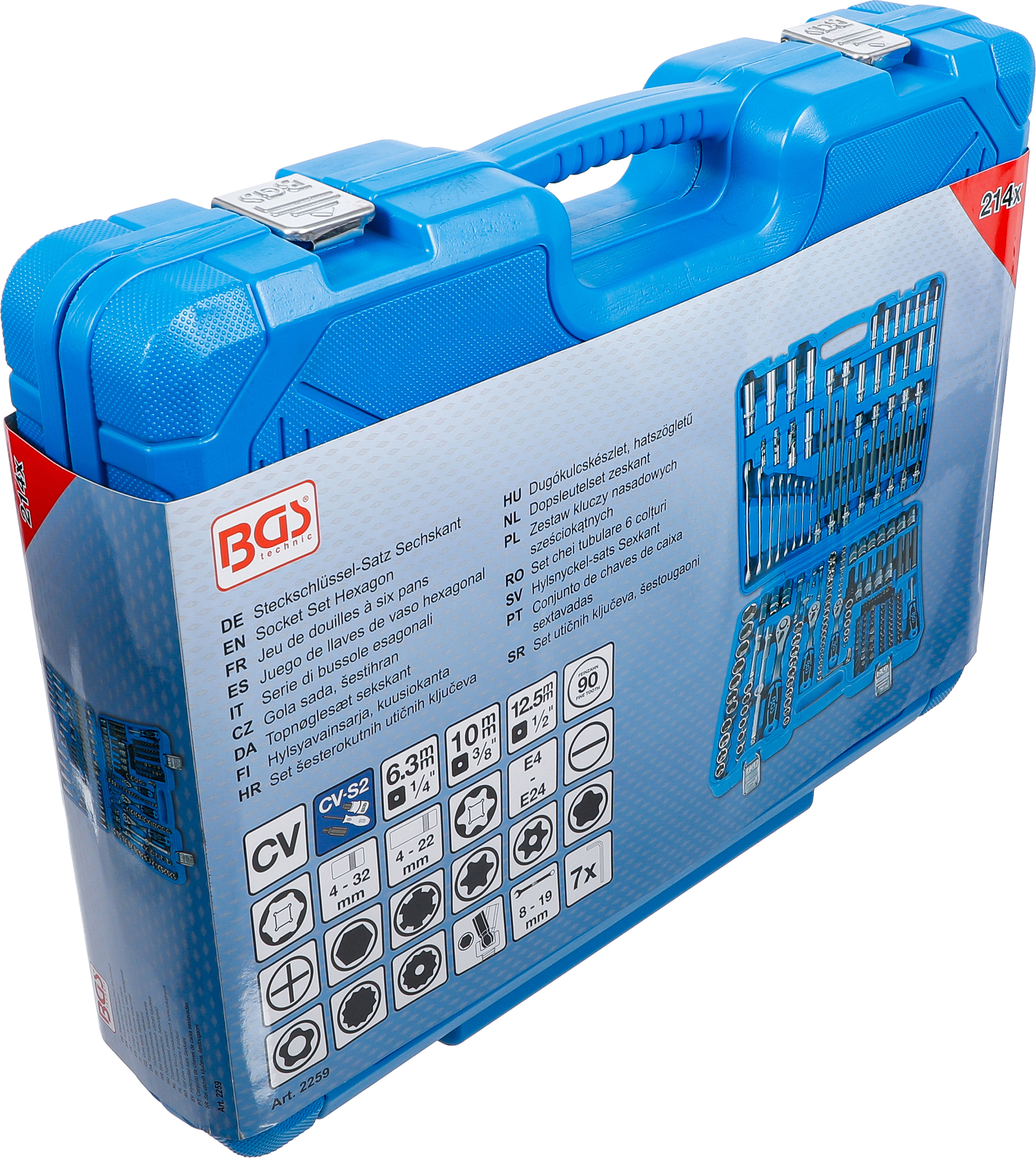 BGS Steckschlüssel-Satz Sechskant | Antrieb 6,3 mm (1/4") / 10 mm (3/8") / 12,5 mm (1/2") | 214-tlg.