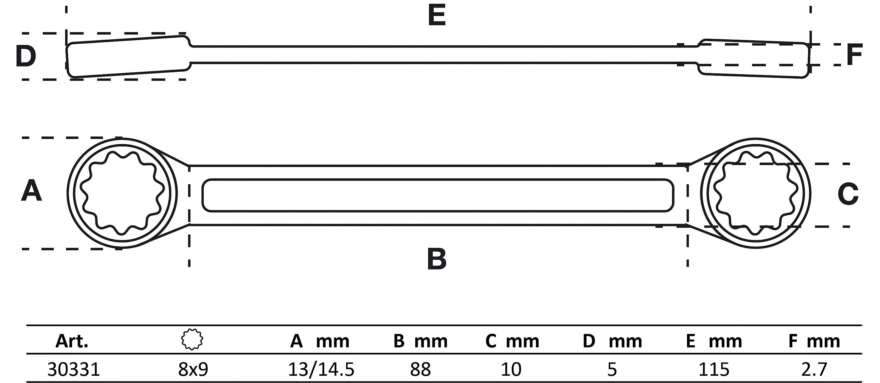 BGS Doppel-Ringschlüssel | extra flach | SW 8 x 9 mm