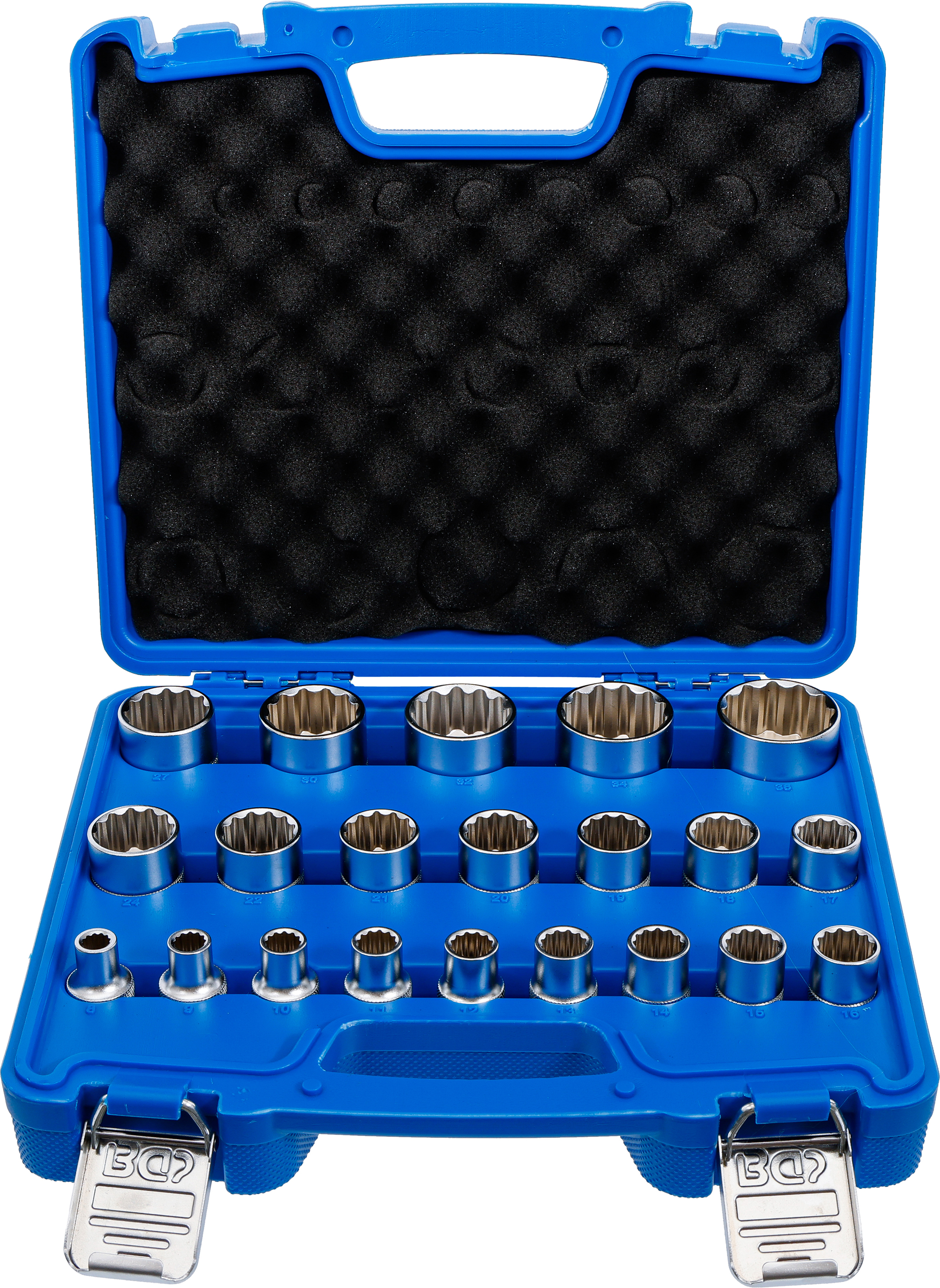 BGS Steckschlüssel-Einsatz-Satz Zwölfkant | Antrieb Innenvierkant 12,5 mm (1/2") | SW 8 - 36 mm | 21-tlg.