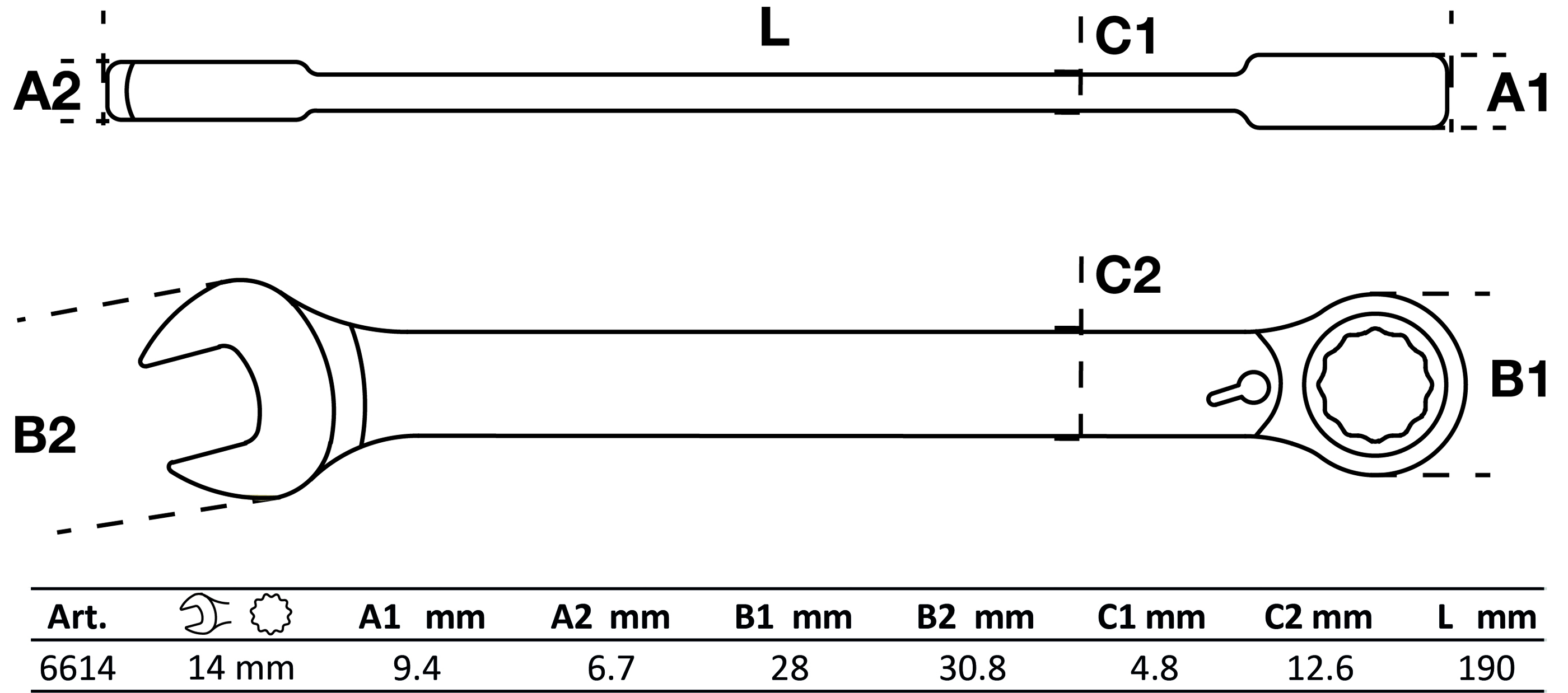 BGS Ratschenring-Maulschlüssel | umschaltbar | SW 14 mm
