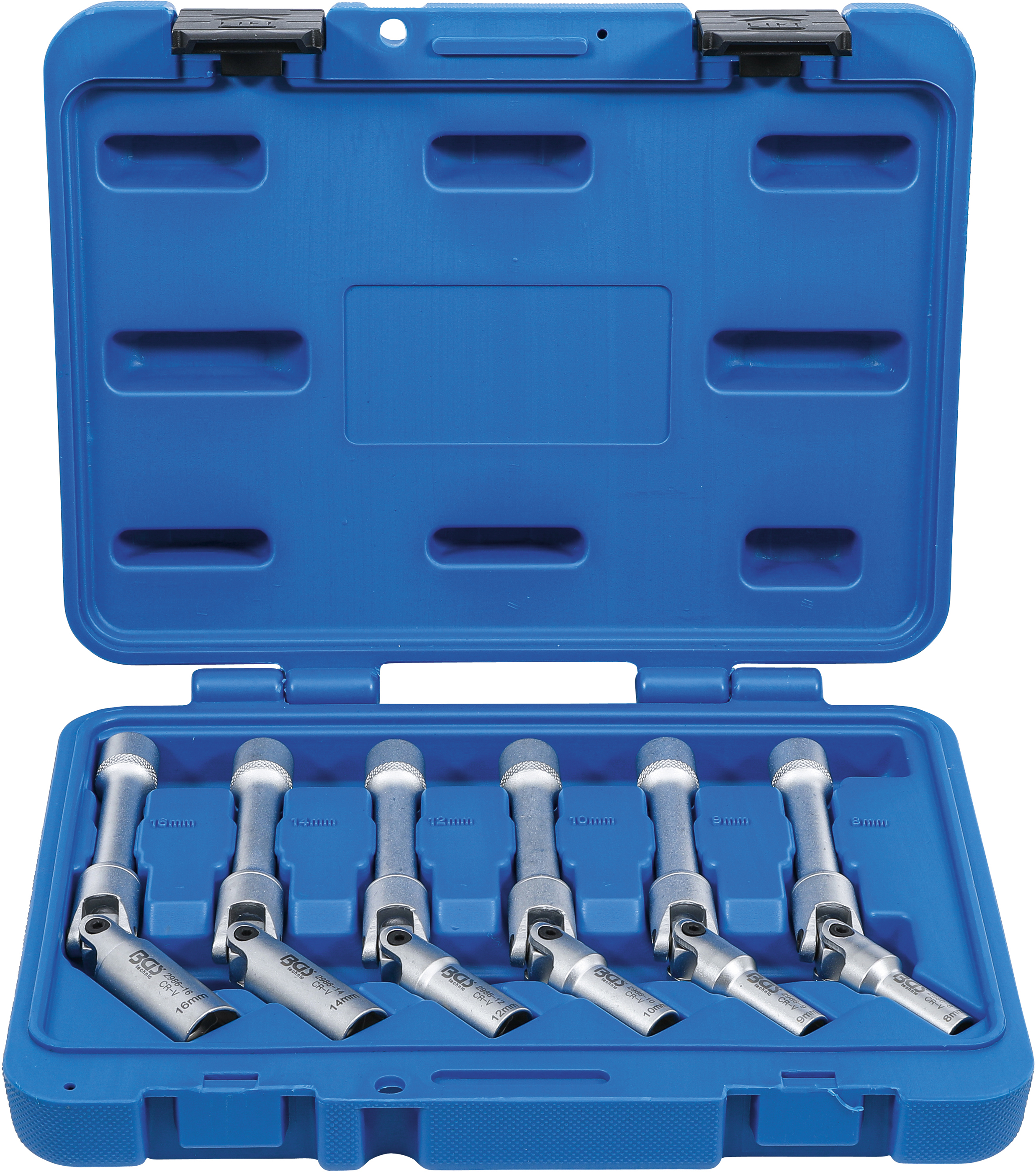 BGS Universal Glühkerzen-Gelenkschlüssel-Satz, Sechskant | Antrieb Innenvierkant 10 mm (3/8") | SW 8 - 16 mm | 6-tlg.