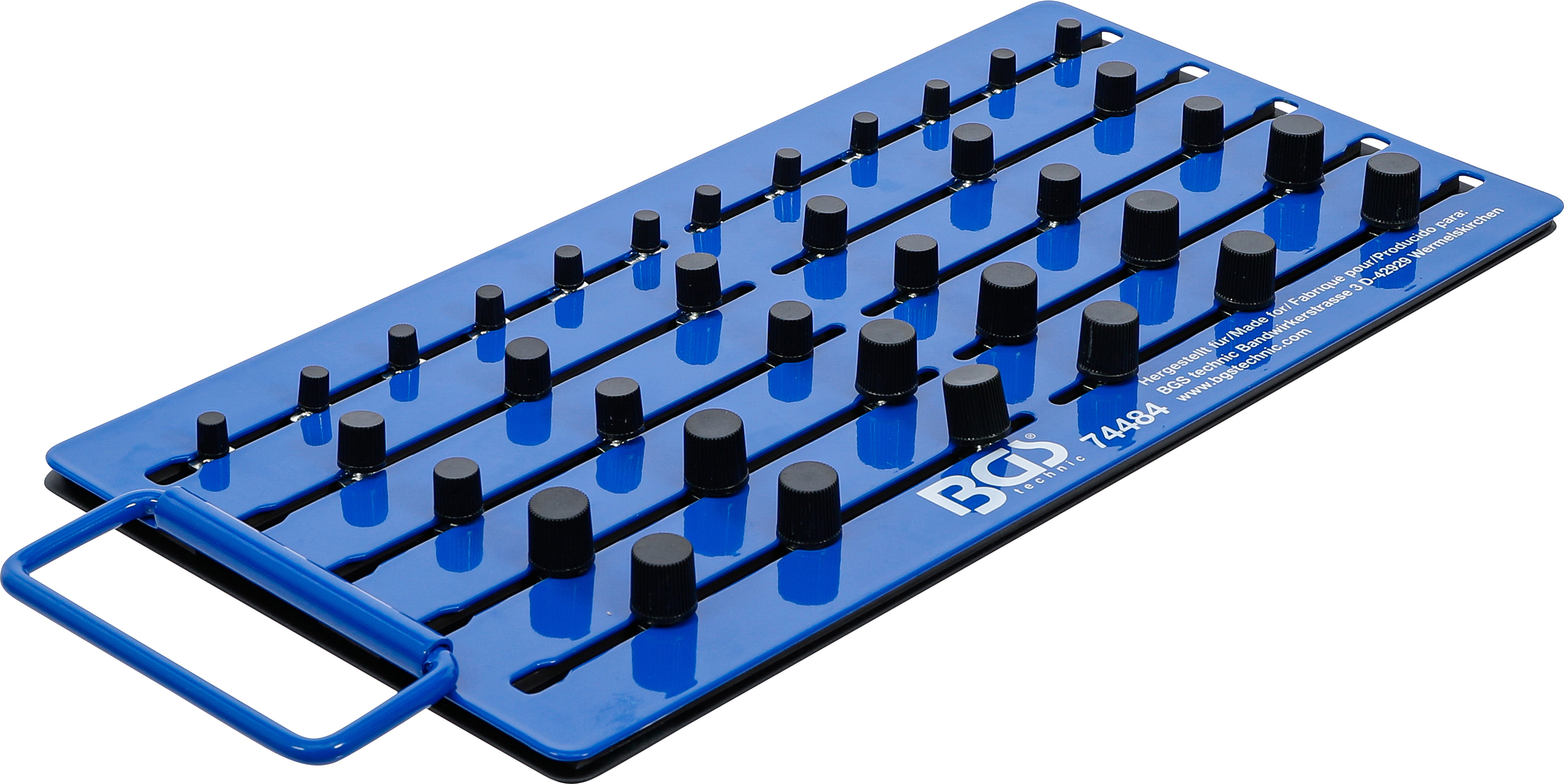 BGS Magnet-Stecktafel | mit Außenvierkant | für 36 Steckschlüssel-Einsätze | Antrieb 6,3 mm (1/4"), 10 mm (3/8"), 12,5 mm (1/2")