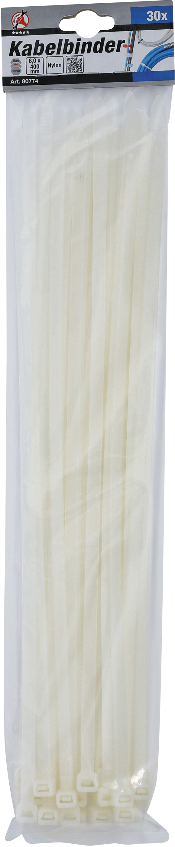 BGS Kabelbinder-Sortiment | weiß | 8,0 x 400 mm | 30-tlg.