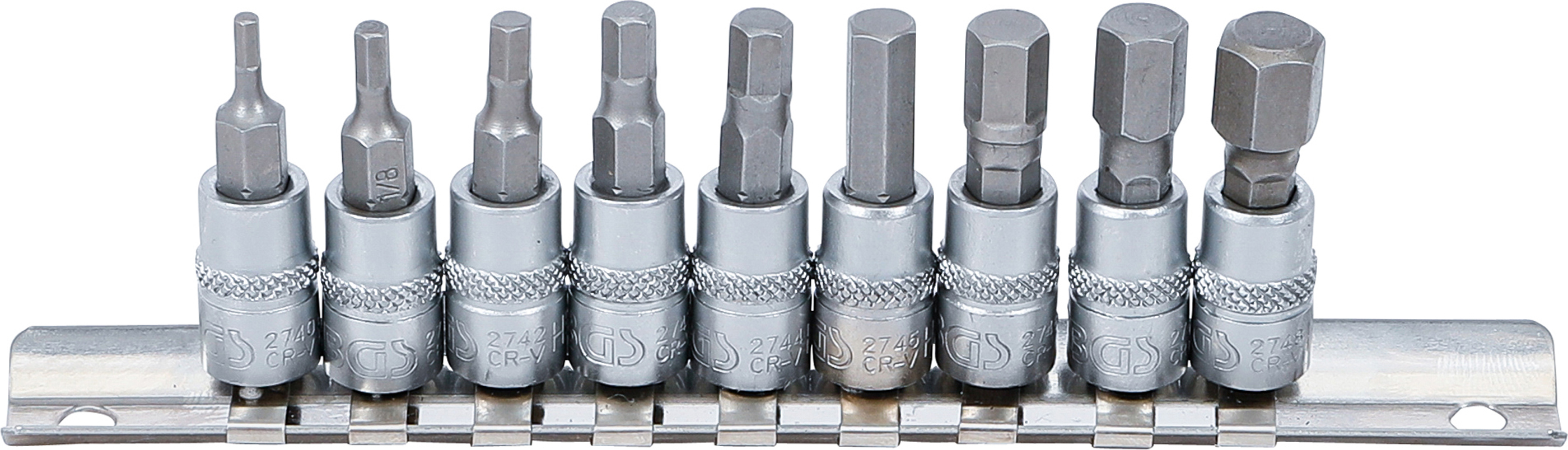 BGS Bit-Einsatz-Satz | Antriebe Innenvierkant 6,3 mm (1/4") | Innensechskant 3/32" - 3/8" | Zollgrößen | 9-tlg.
