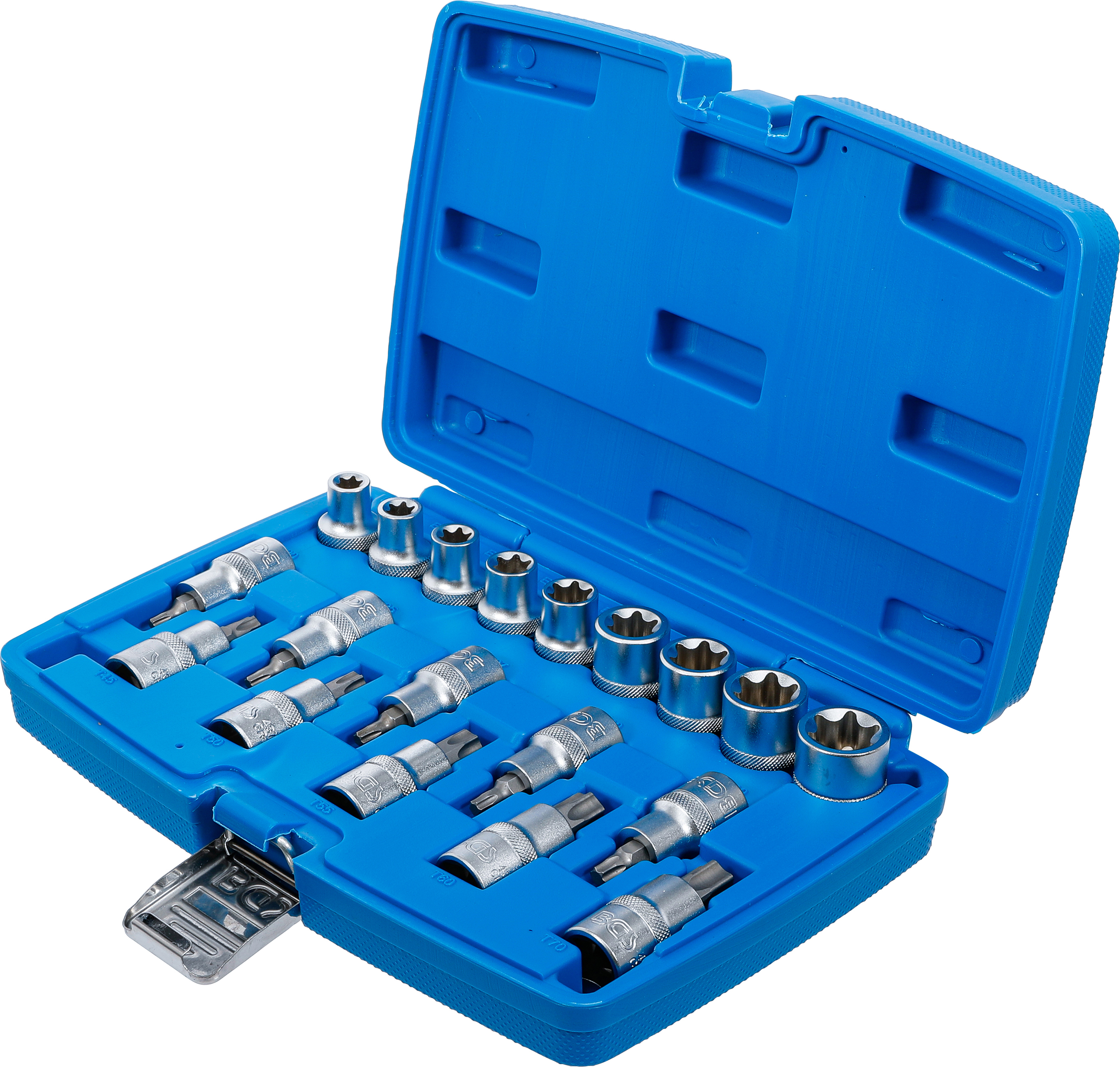 BGS Bit-Einsatz-/Steckschlüssel-Einsatz-Satz | Antrieb Innenvierkant 12,5 mm (1/2") | E-Profil / T-Profil (für Torx) | 19-tlg.