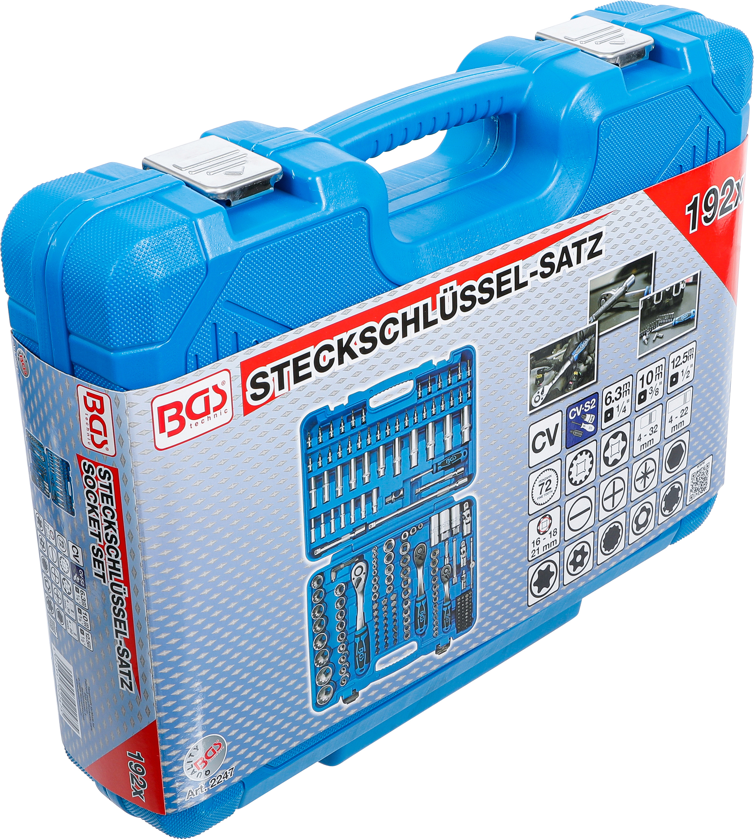 BGS Steckschlüssel-Satz Gear Lock | Antrieb 6,3 mm (1/4") / 10 mm (3/8") / 12,5 mm (1/2") | 192-tlg.