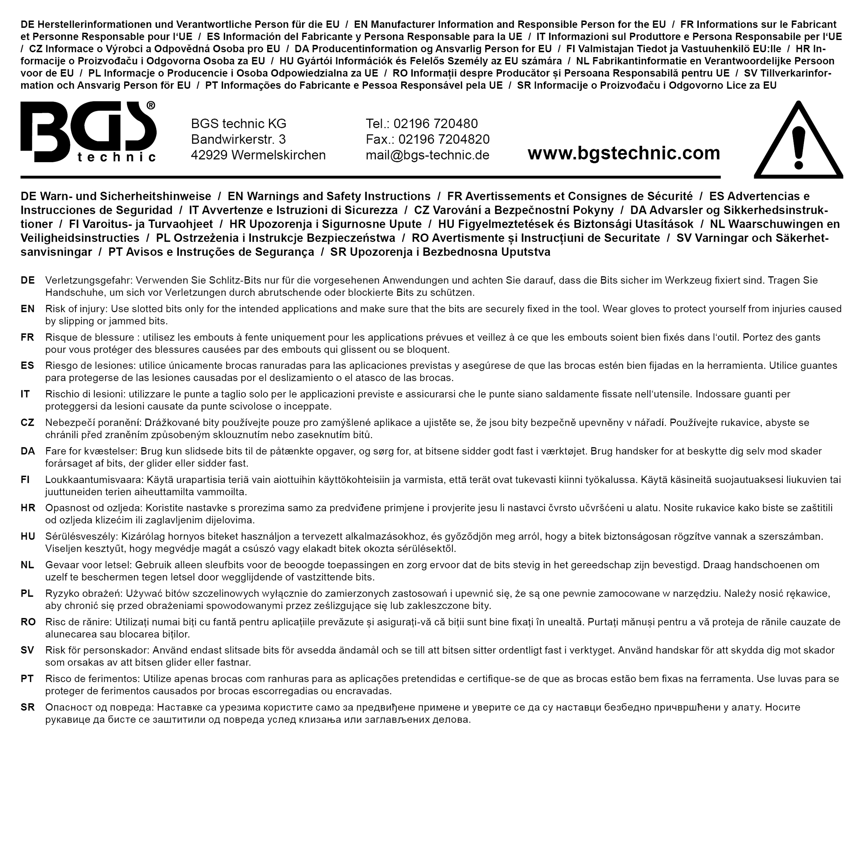 BGS Bit-Einsatz | Antrieb Innenvierkant 10 mm (3/8") | Schlitz 7 mm