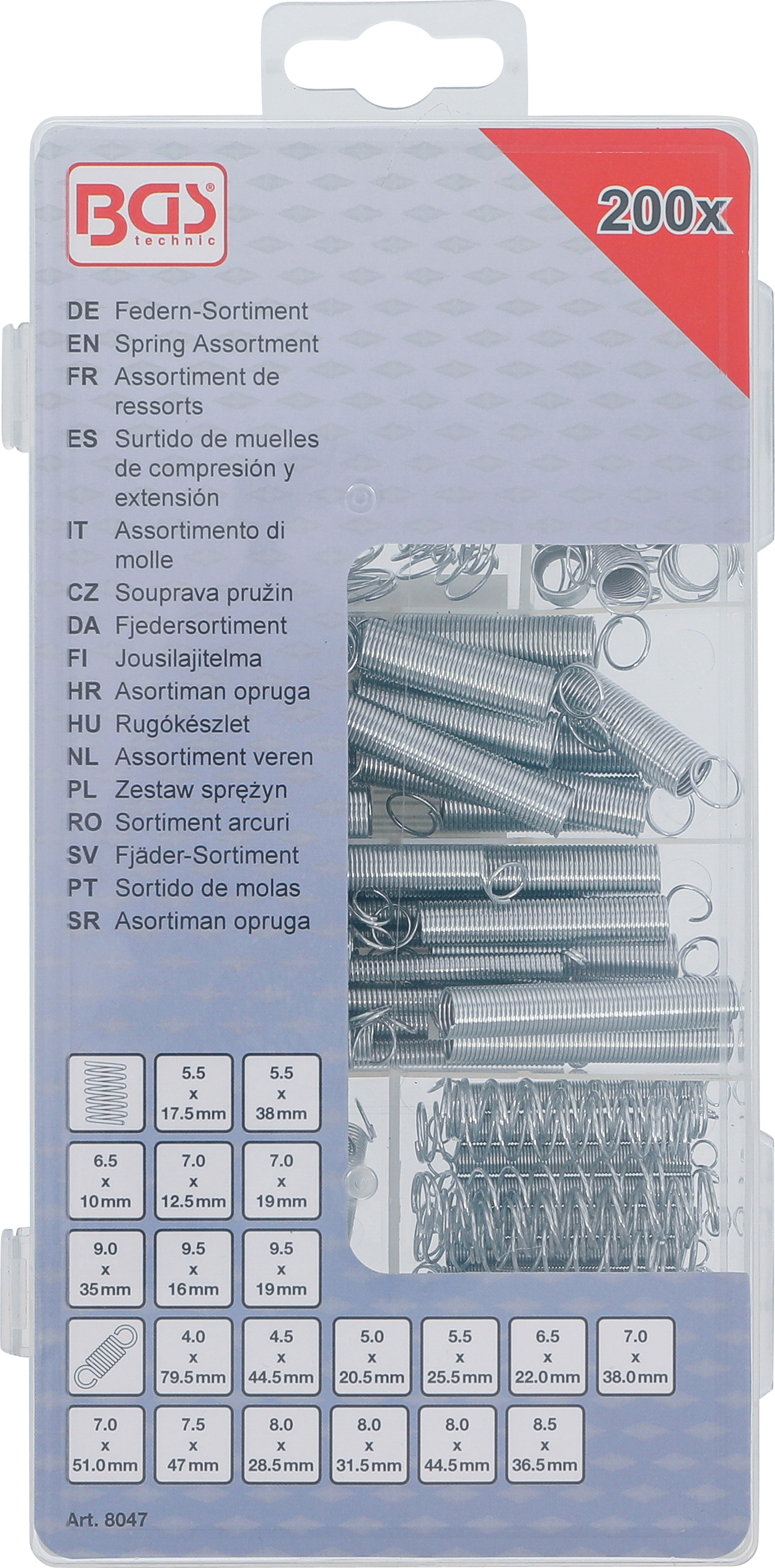 BGS Federn-Sortiment | Zug- und Druckfedern | 200-tlg.