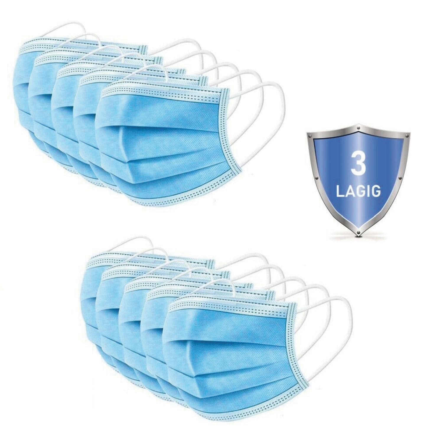 Gesichtsmaske Mund Nasen Schutz BLAU Face Mask 3-lagig 5er Pack