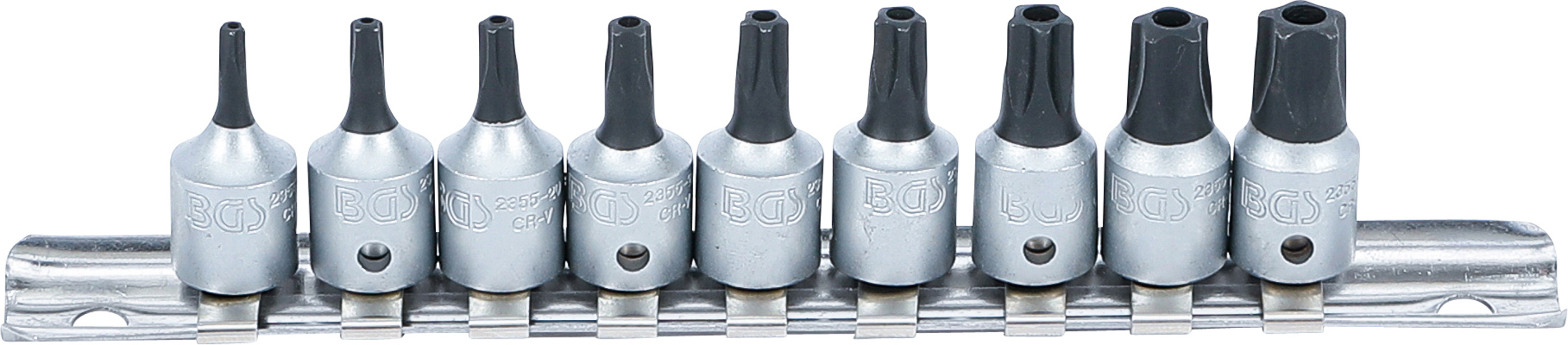 BGS Bit-Einsatz-Satz | Antrieb Innenvierkant 6,3 mm (1/4") | TS-Profil (für Torx Plus) mit Bohrung TS10 - TS50 | 9-tlg.