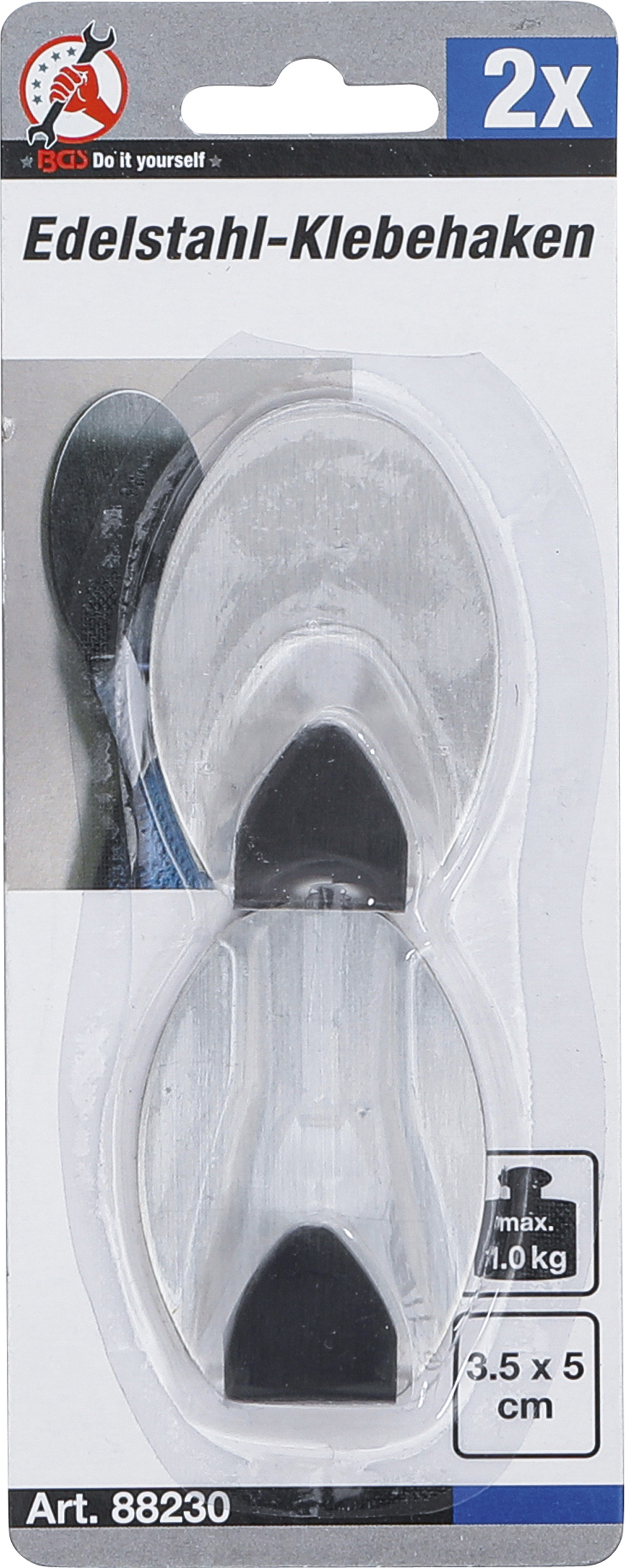 BGS Edelstahl-Klebehaken | 35 x 50 mm | 1,0 kg | 2-tlg.