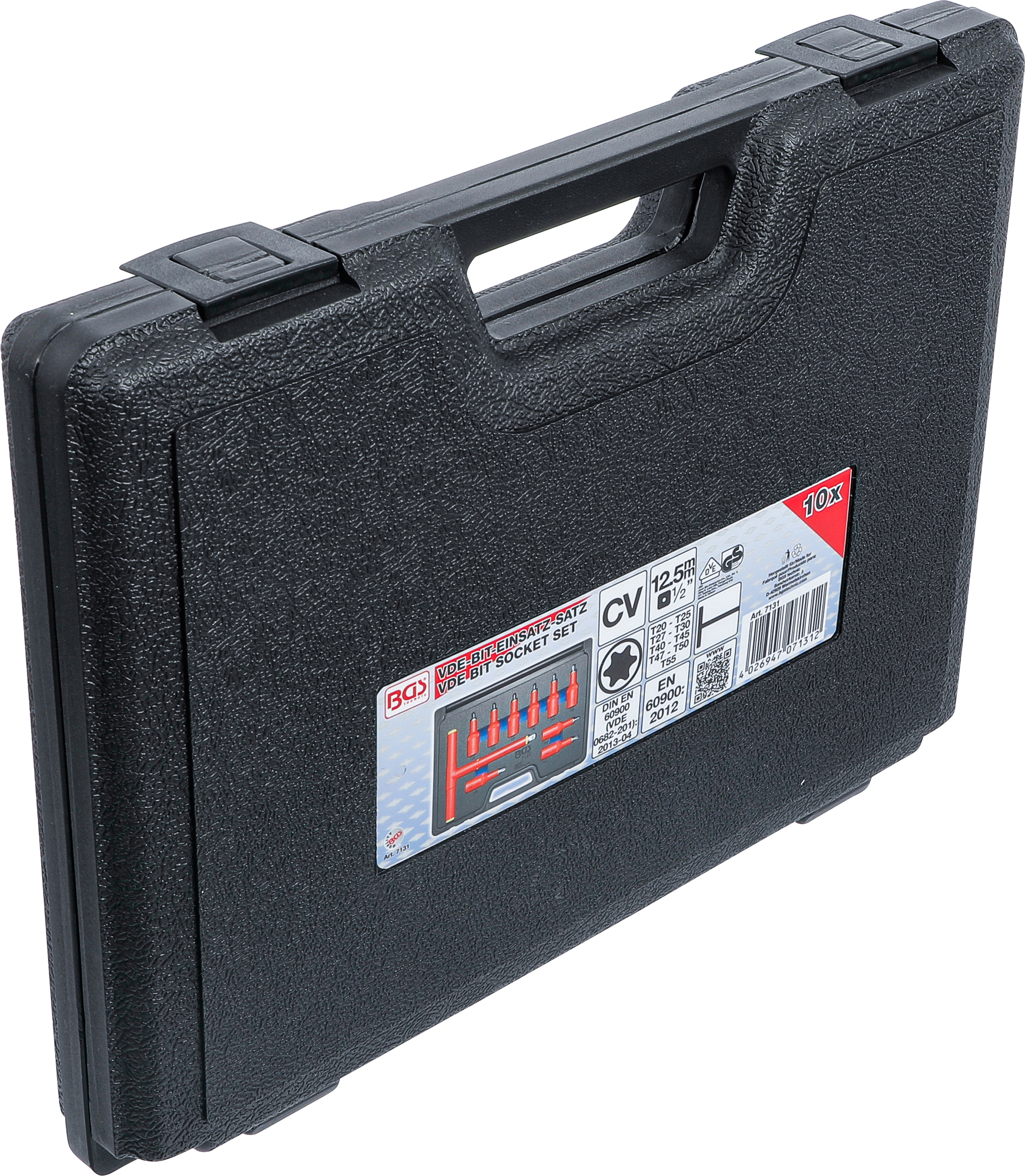 BGS VDE-Bit-Einsatz-Satz | Antrieb Innenvierkant 12,5 mm (1/2") | T-Profil (für Torx) T20 - T55 | 10-tlg.