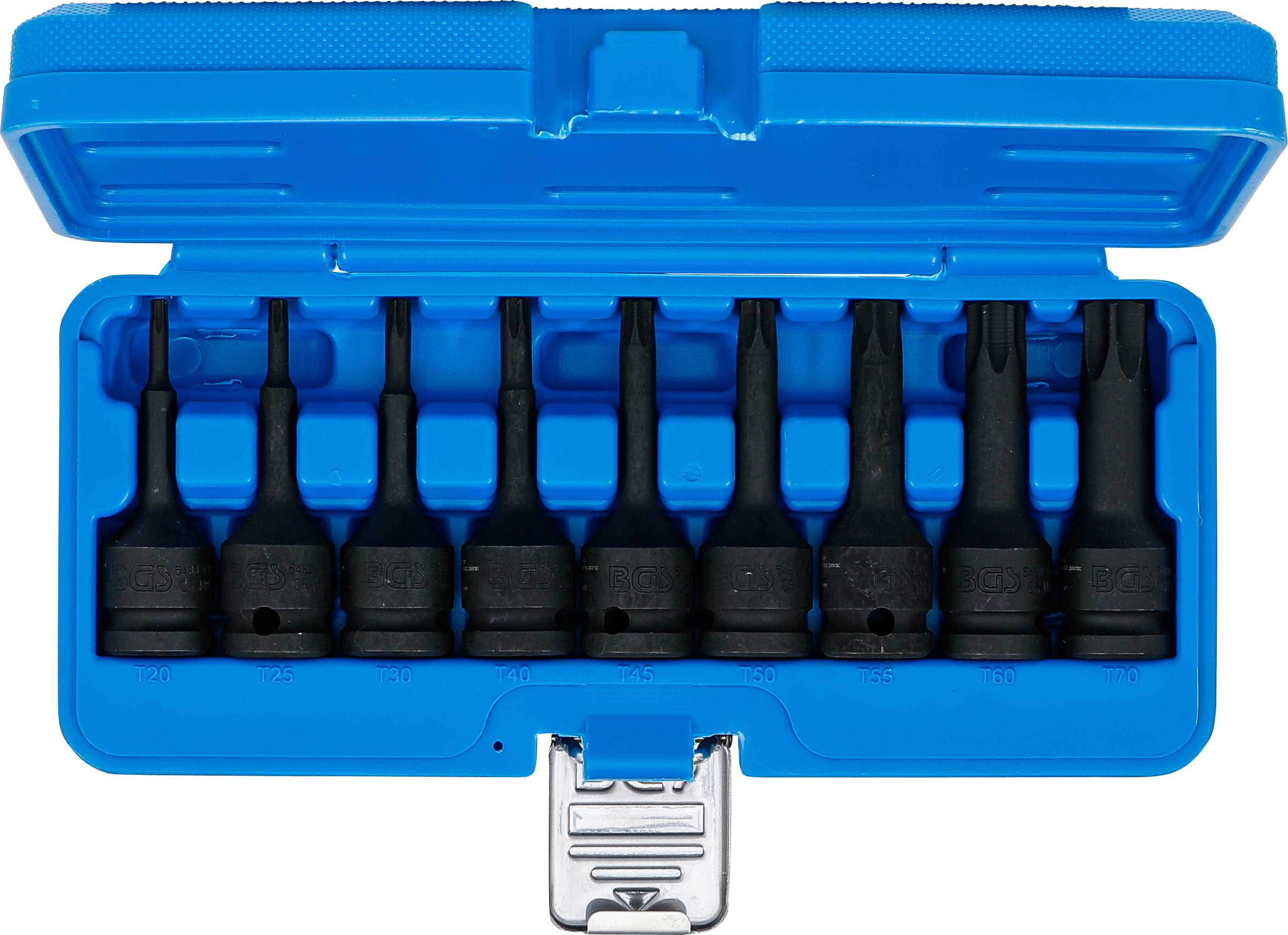 BGS Kraft-Bit-Einsatz-Satz | Antrieb Innenvierkant 12,5 mm (1/2") | T-Profil (für Torx) T20 - T70 | 9-tlg.