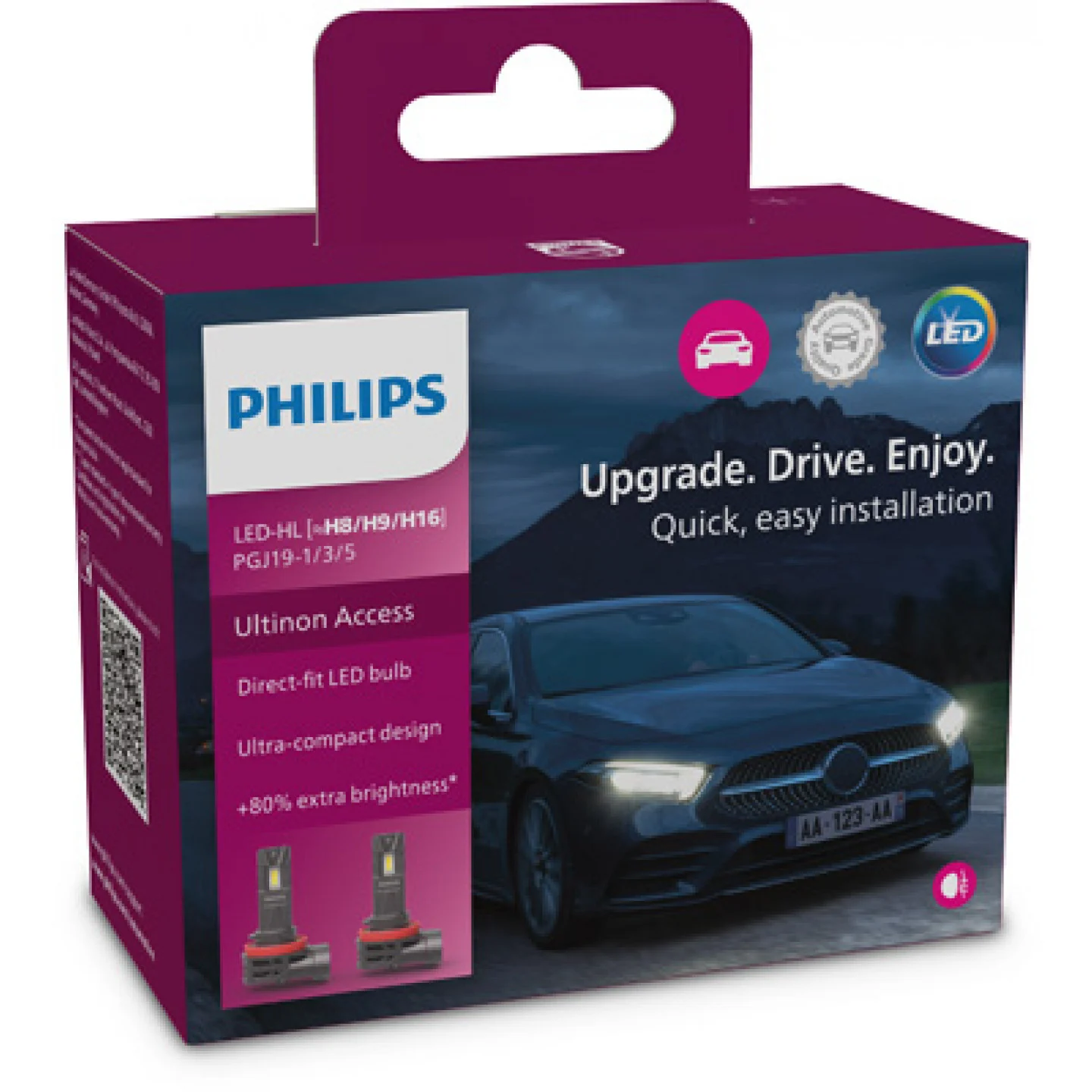 Philips LED H8 H9 H16 12V Autolampe Ultinon Access 2500 kaltweiß 6000K 2er