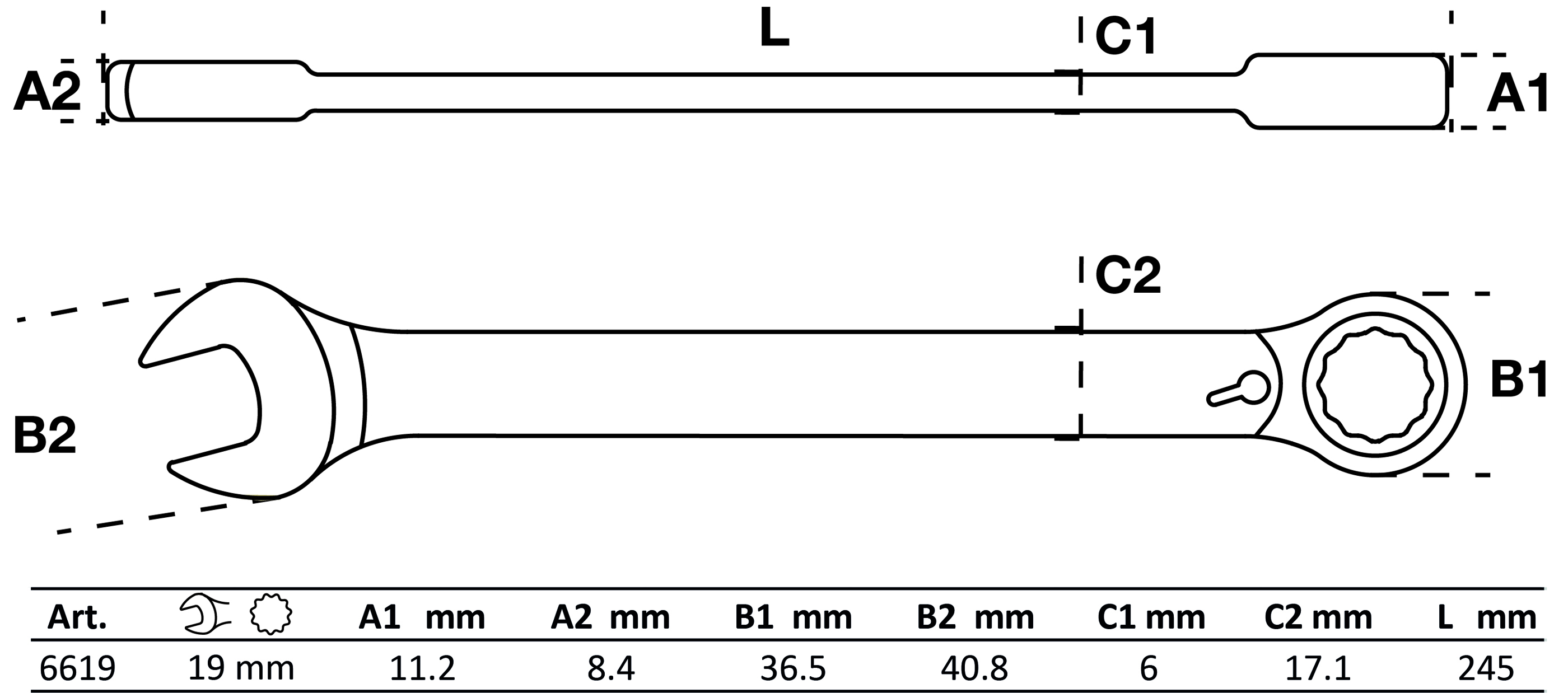 BGS Ratschenring-Maulschlüssel | umschaltbar | SW 19 mm