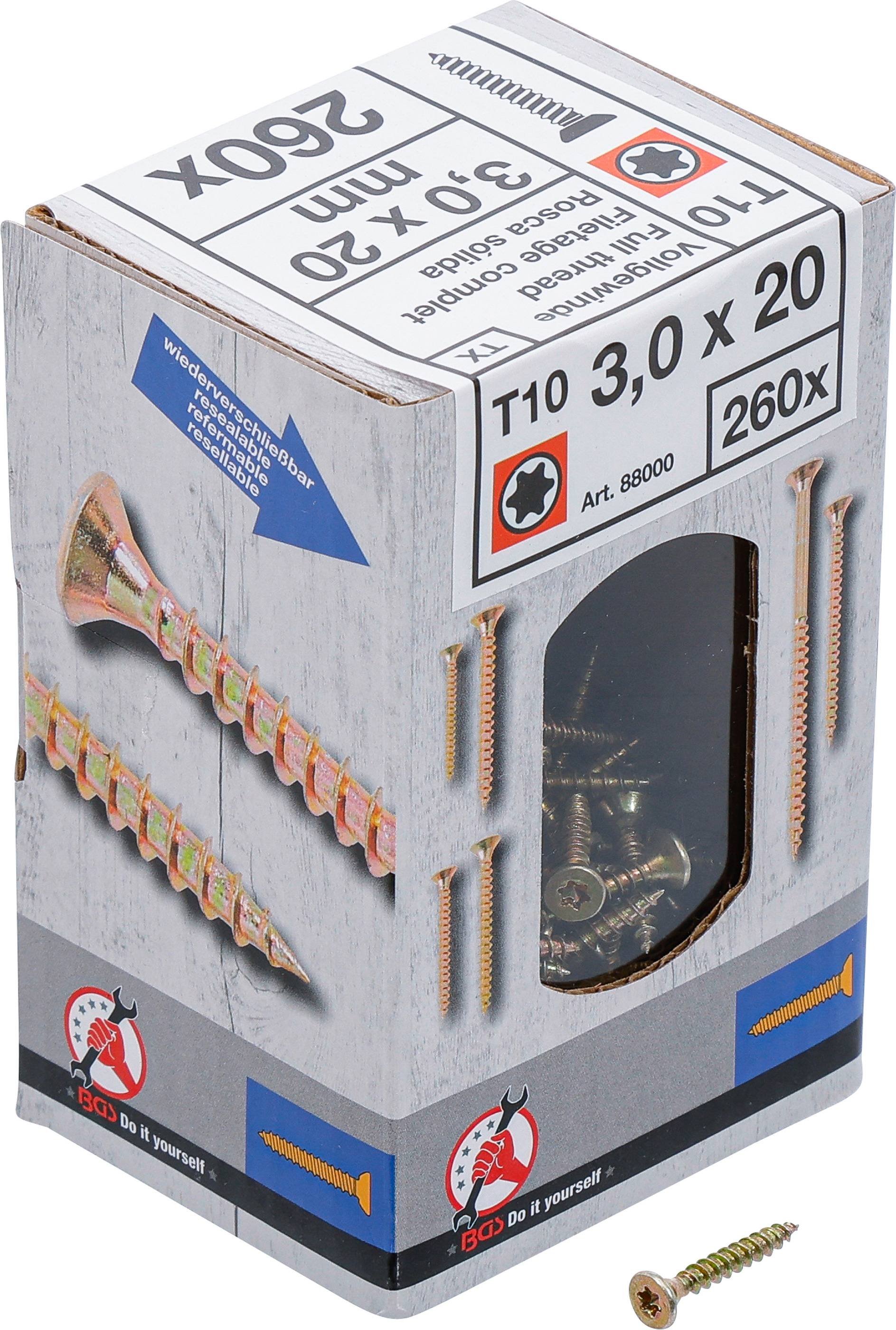 BGS Mehrzweckschrauben | T-Profil (für Torx) T10 | 3,0 x 20 mm | 260 Stück