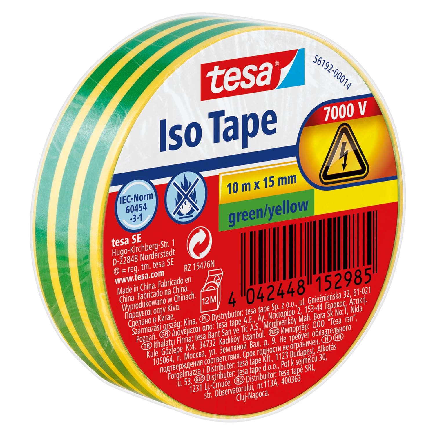 tesa 56192 Isolierband selbstklebend hitzebeständig grün/gelb 15mm x 10m
