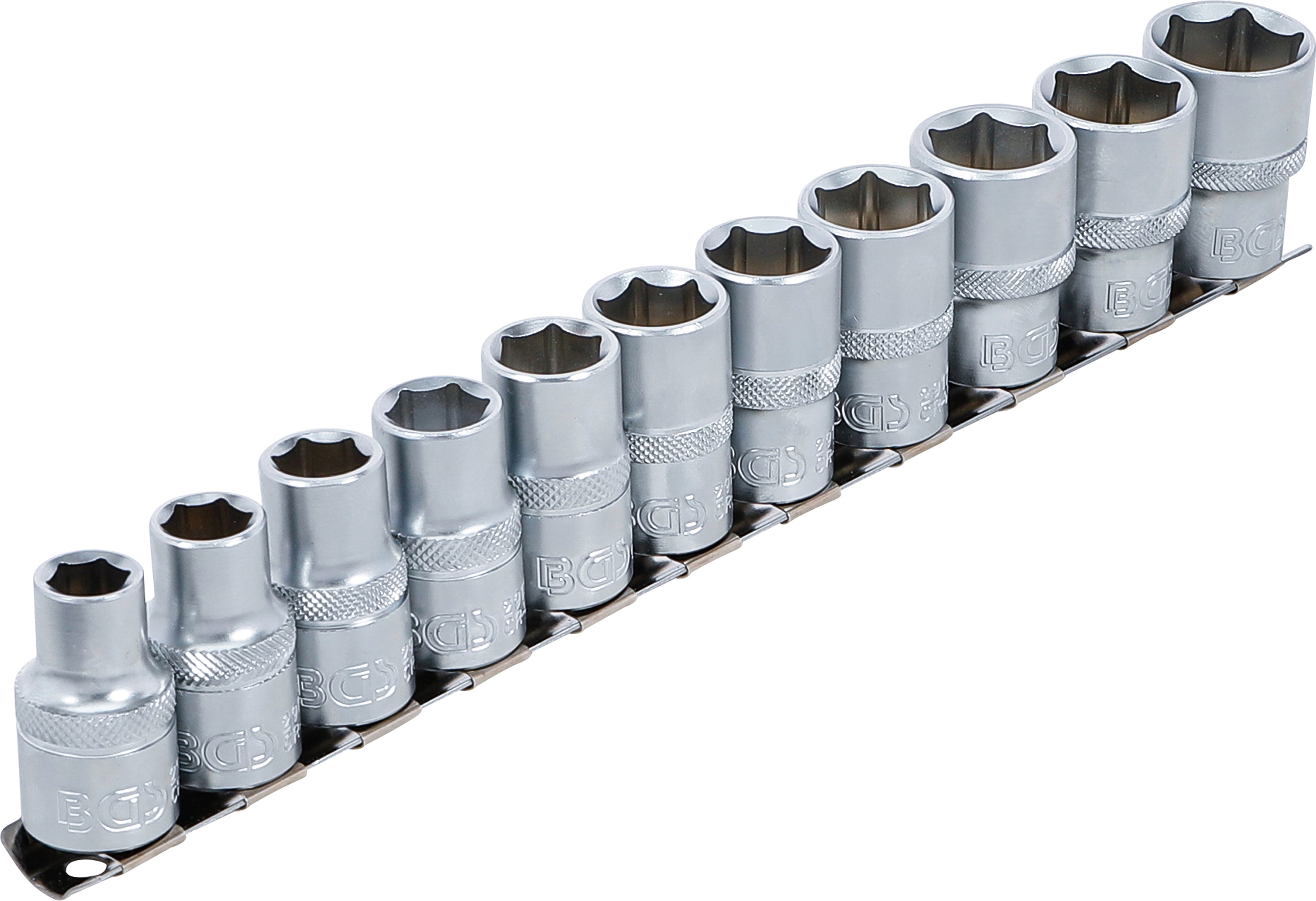 BGS Steckschlüssel-Einsatz-Satz, Sechskant | Antrieb Innenvierkant 12,5 mm (1/2") | SW 10 - 21 mm | 11-tlg.
