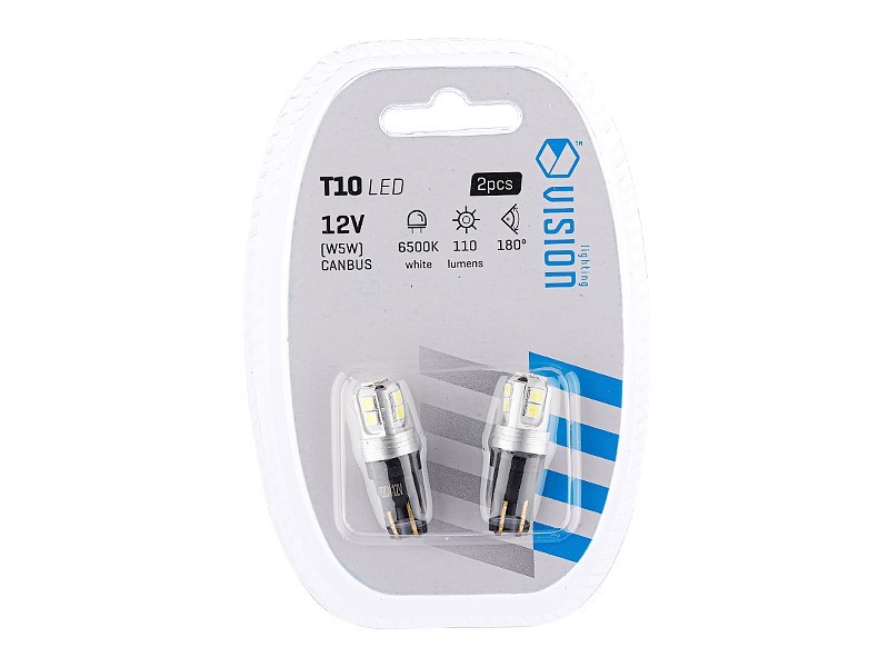 Vision LED Glassockel W5W T10 12V 10x3030 SMD Canbus 2er