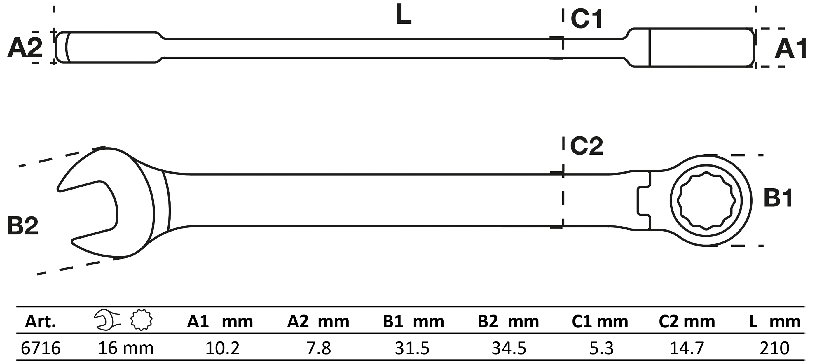 BGS Ratschenring-Maulschlüssel | abwinkelbar | SW 16 mm