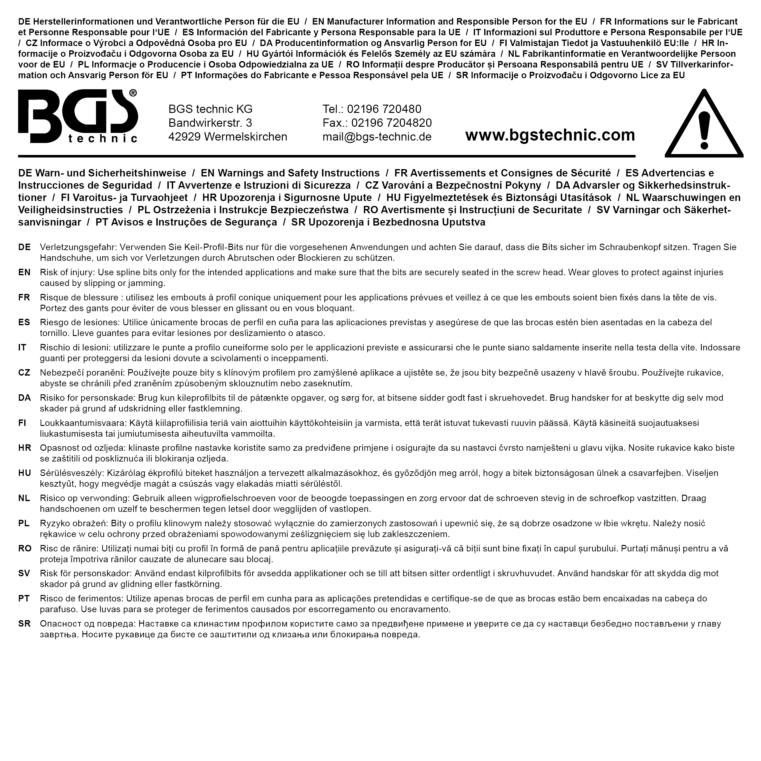BGS Bit-Einsatz | Länge 140 mm | Antrieb Innenvierkant 12,5 mm (1/2") | Keil-Profil (für RIBE) M10