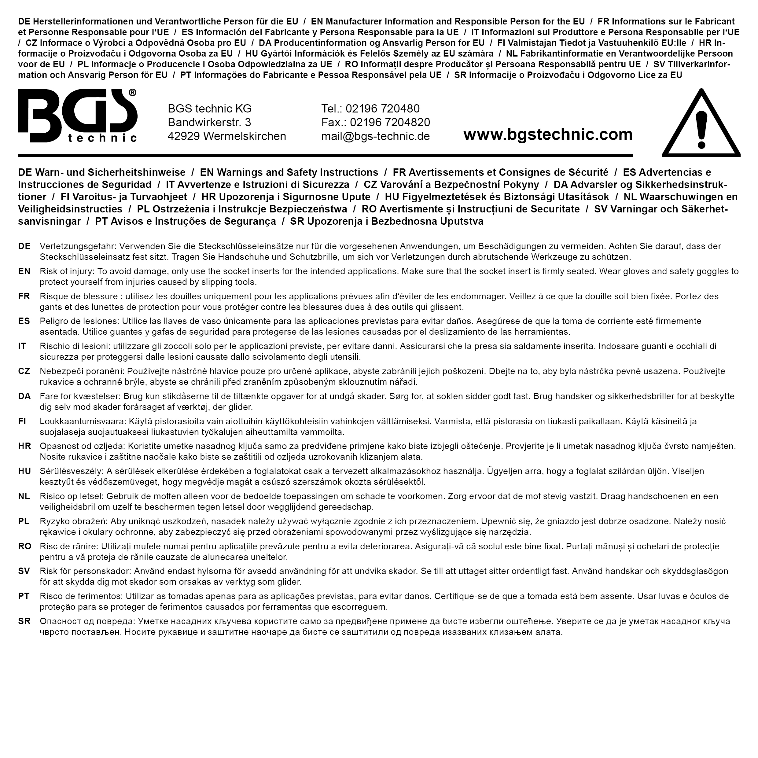 BGS Kraft-Steckschlüssel-Einsatz-Satz Sechskant, tief | Antrieb Innenvierkant 12,5 mm (1/2") | SW 10 - 24 mm | 10-tlg.