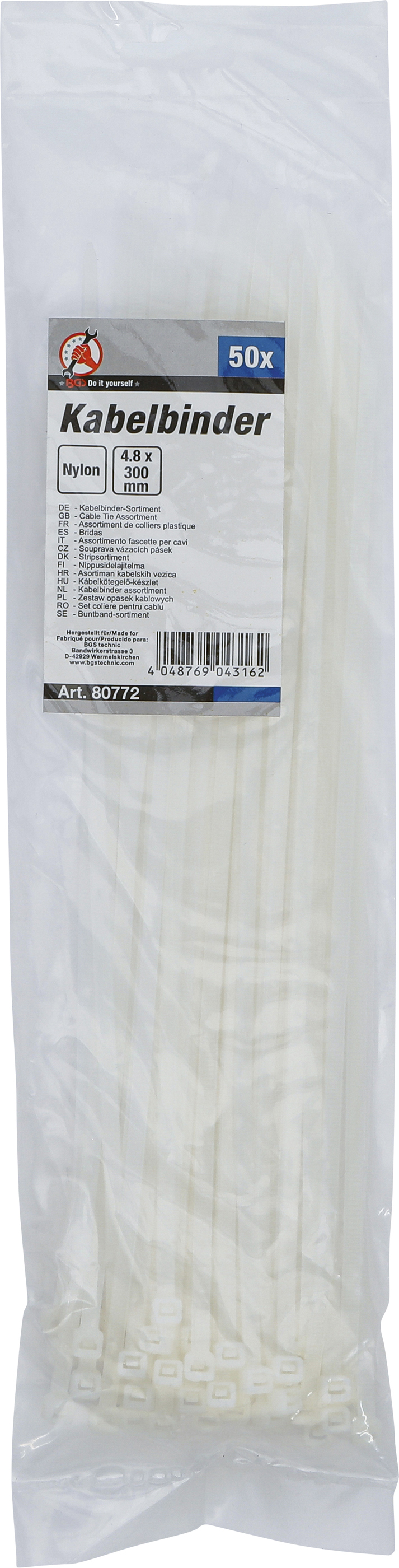BGS Kabelbinder-Sortiment | weiß | 4,8 x 300 mm | 50-tlg.